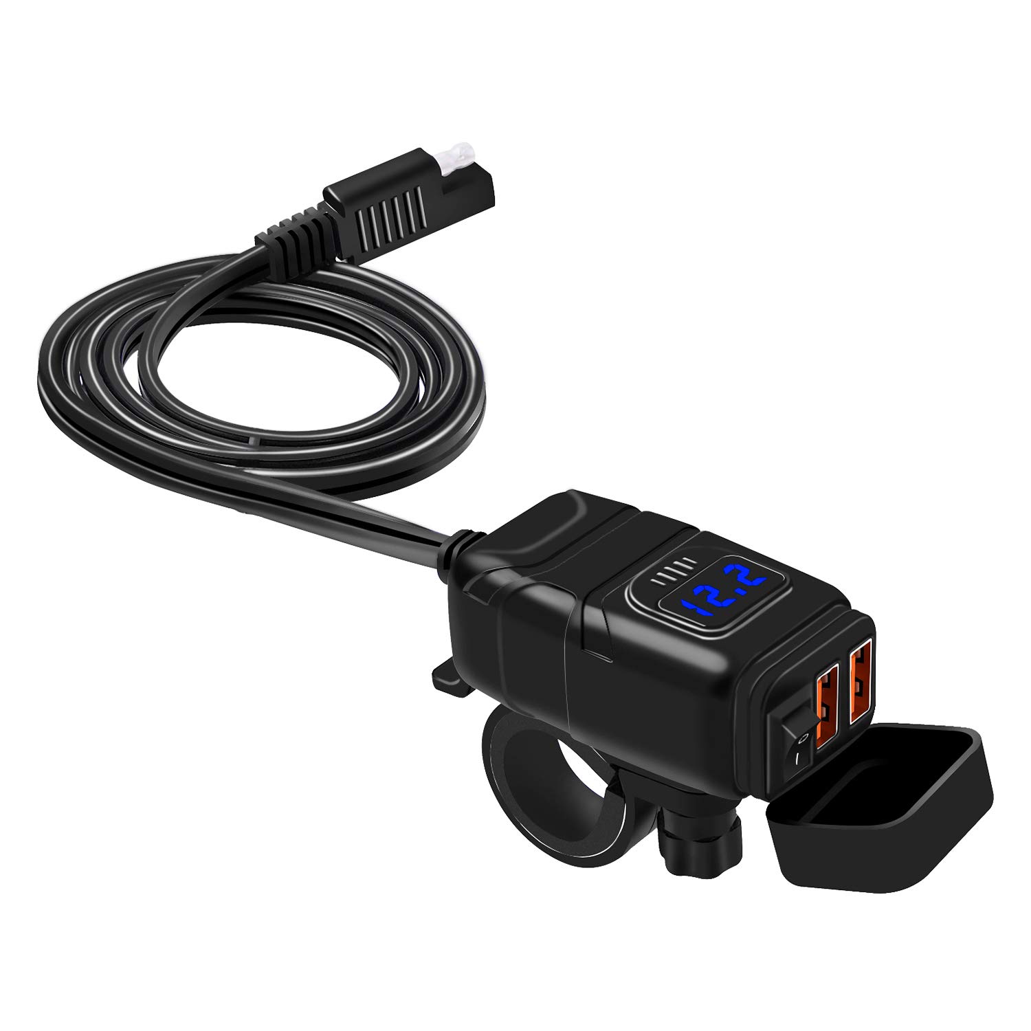 12V Motorcycle Quick Charger SAE to USB Adapter - Dual USB Fast Charging Port with LED Indicator for Phone, GPS, Tablet - Perfect for Long Rides & Outdoor Adventures