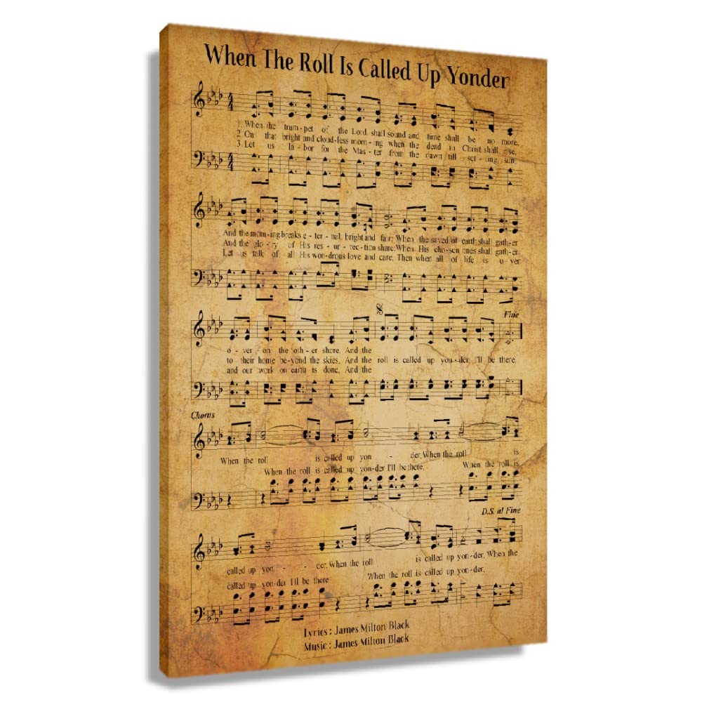 When The Roll is Called Up Yonder Hymn Lyrics Wall Art - Vintage Music Poster with Sheet Music Design - Unframed Vertical Bathroom Decor (24x36 inches, 60x90 cm) - Perfect for Christian Home Decor, Church Offices & Music Room Wall Decorations