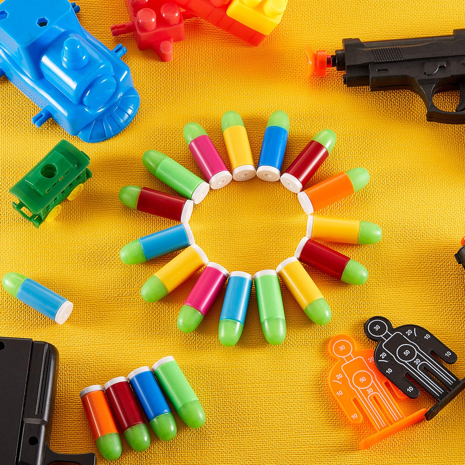 80-Piece Mixed Color Glow in The Dark Rubber Toy Gun Bullets - Compatible with M1911, C96 & 45 ACP Toy Guns - Perfect for Nerf Battles, Target Practice & Nighttime Play