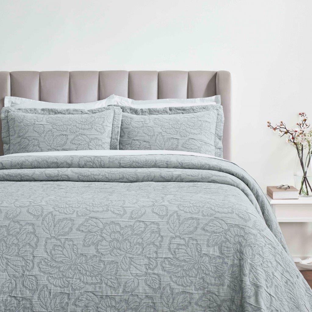 Hibiscus Cotton Medium Weight Matelasse Woven Bedspread and Sham Set - Queen Size, Floral Design, Soft & Breathable - Perfect for Master Bedroom, Guest Room, or Vacation Home Decor