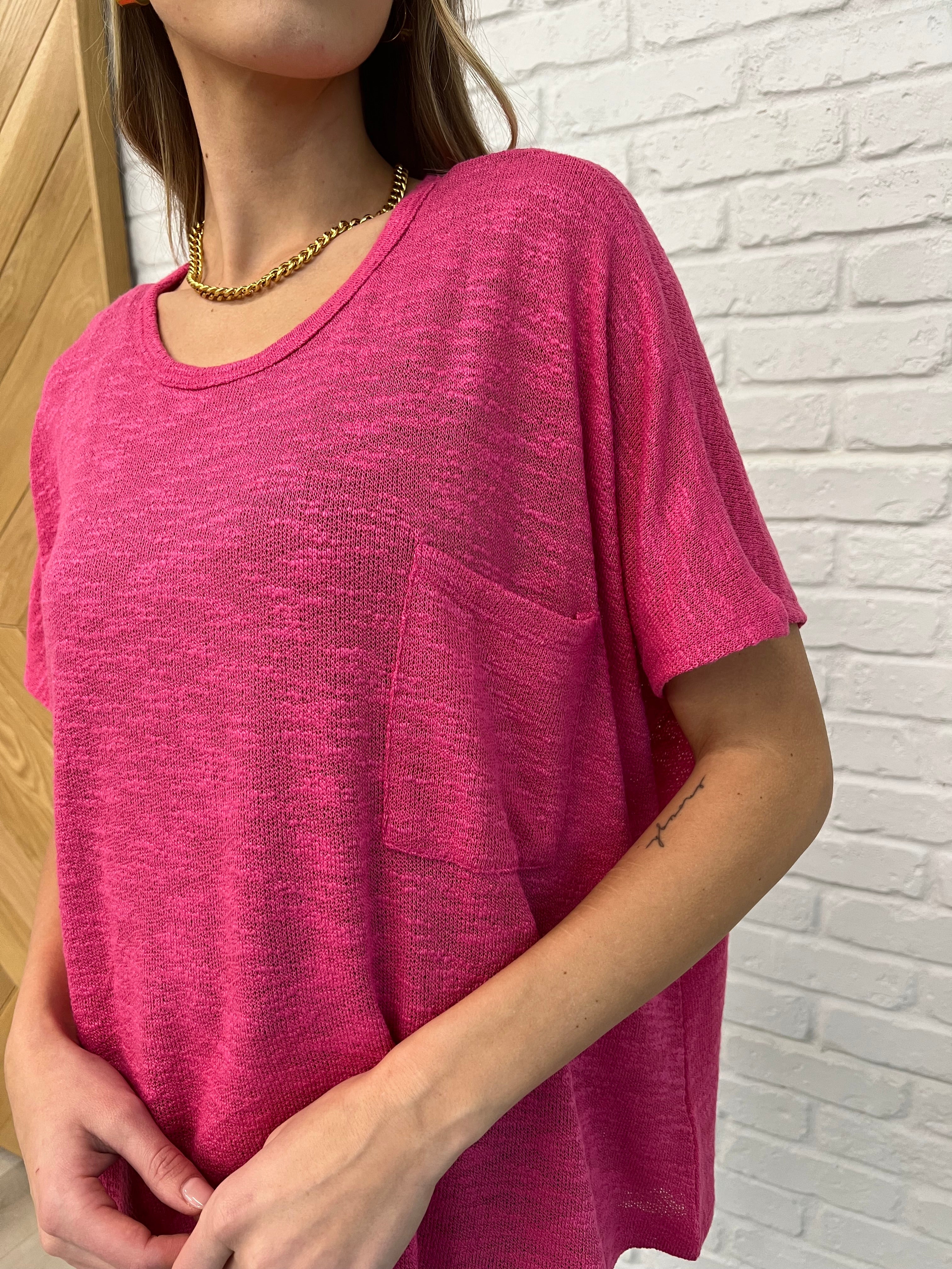 Flowy Dolman Sleeve Blouse in Hot Pink - Women's Loose Fit Casual Tunic Top for Summer Outfits & Layering