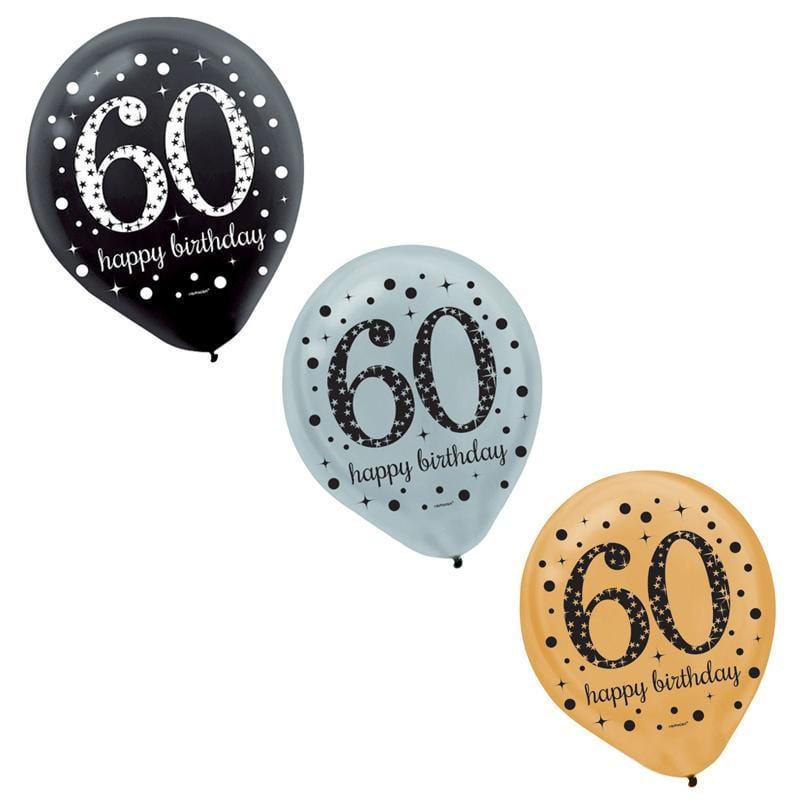 60th Birthday Sparkling Celebration Latex Balloons - 15 Pack for Party Decorations, Anniversary Events & Special Occasions