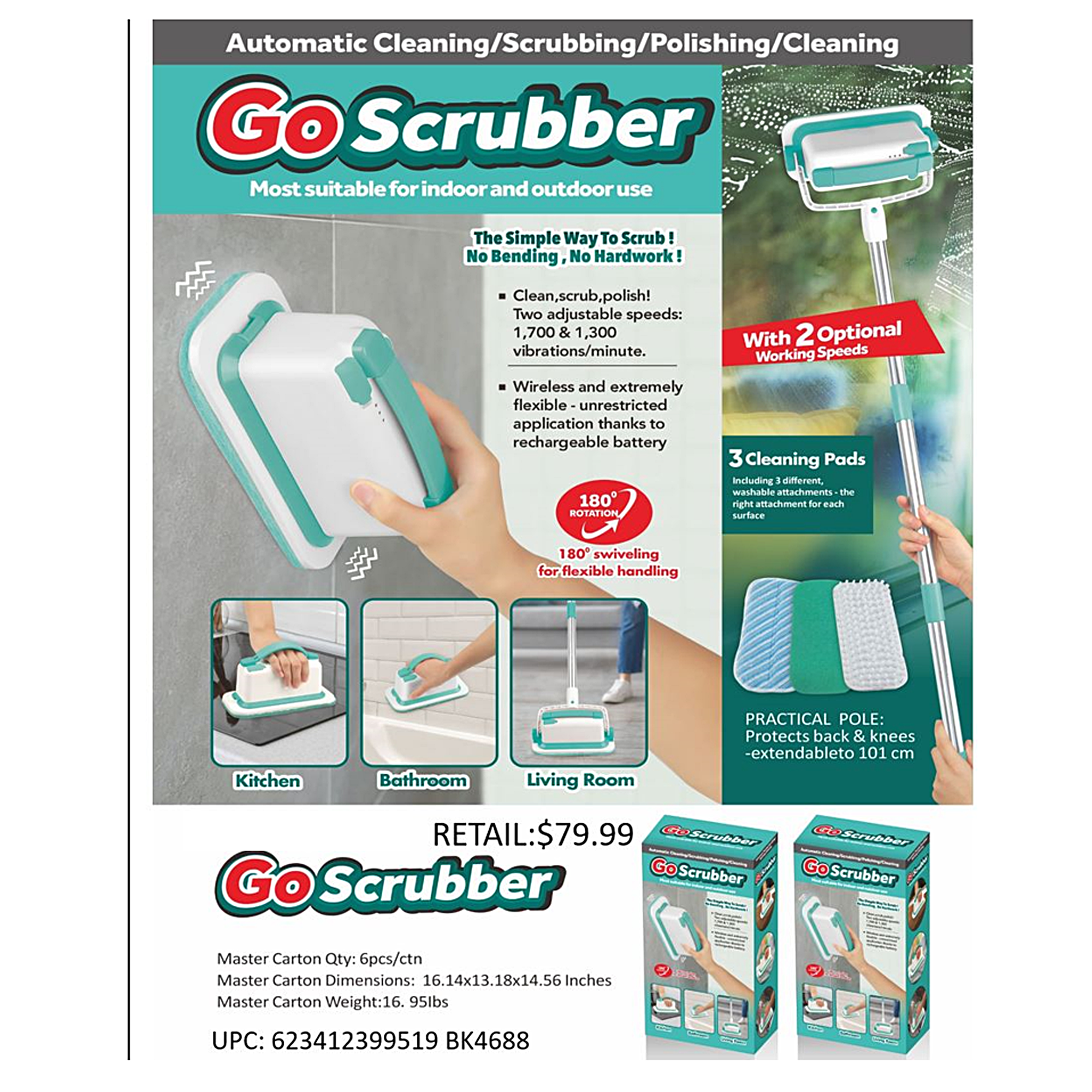 Milex Cordless Electric Scrubber - Powerful Vibration Cleaning Brush for Stubborn Dirt & Grime - Perfect for Bathroom Tiles, Kitchen Sinks & Outdoor Cleaning