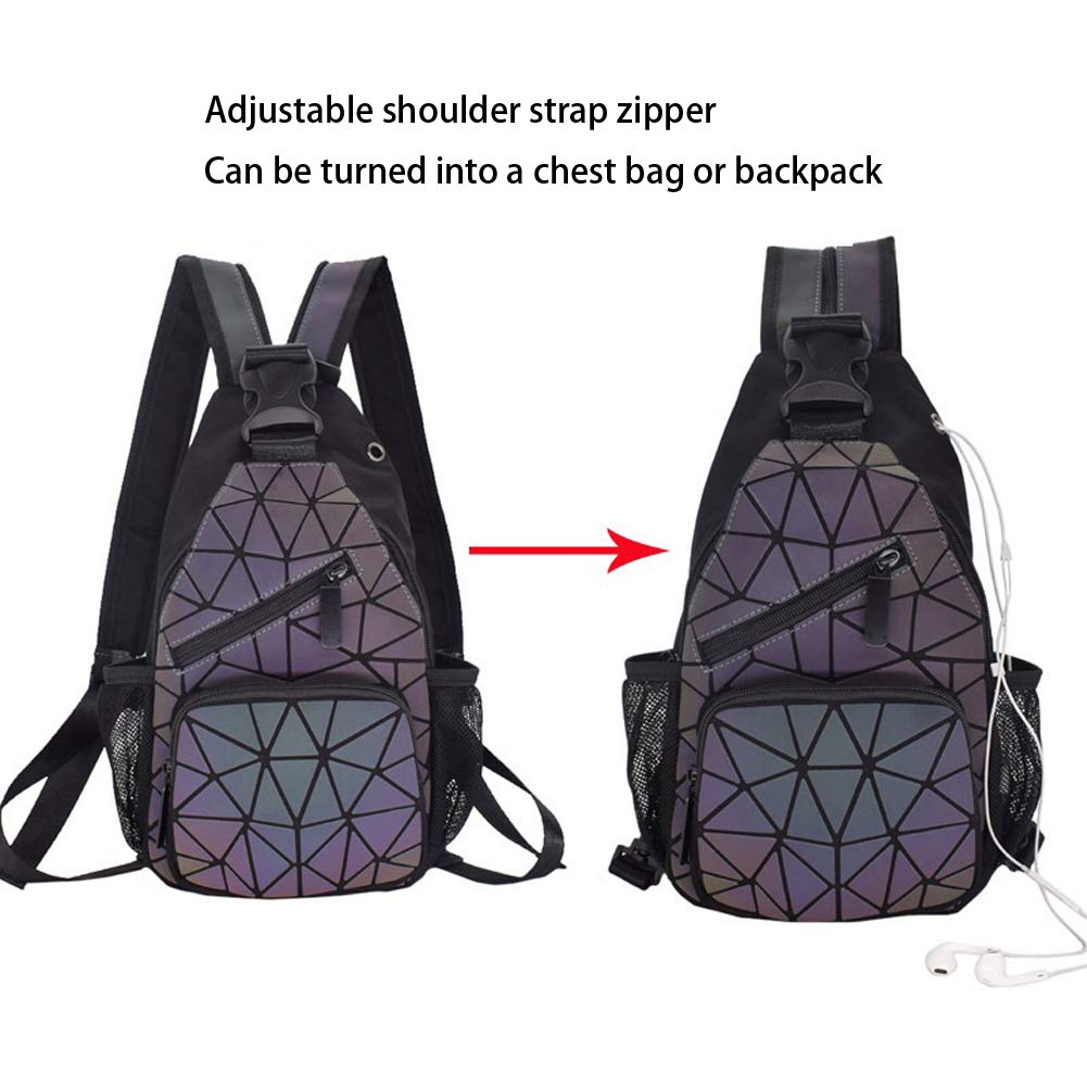 Lorran Geometric Holographic Luminous Backpack - Waterproof Messenger Bag with Multiple Pockets for School, Travel & Outdoor Adventures | Stylish Unisex Shoulder Crossbody Chest Bag