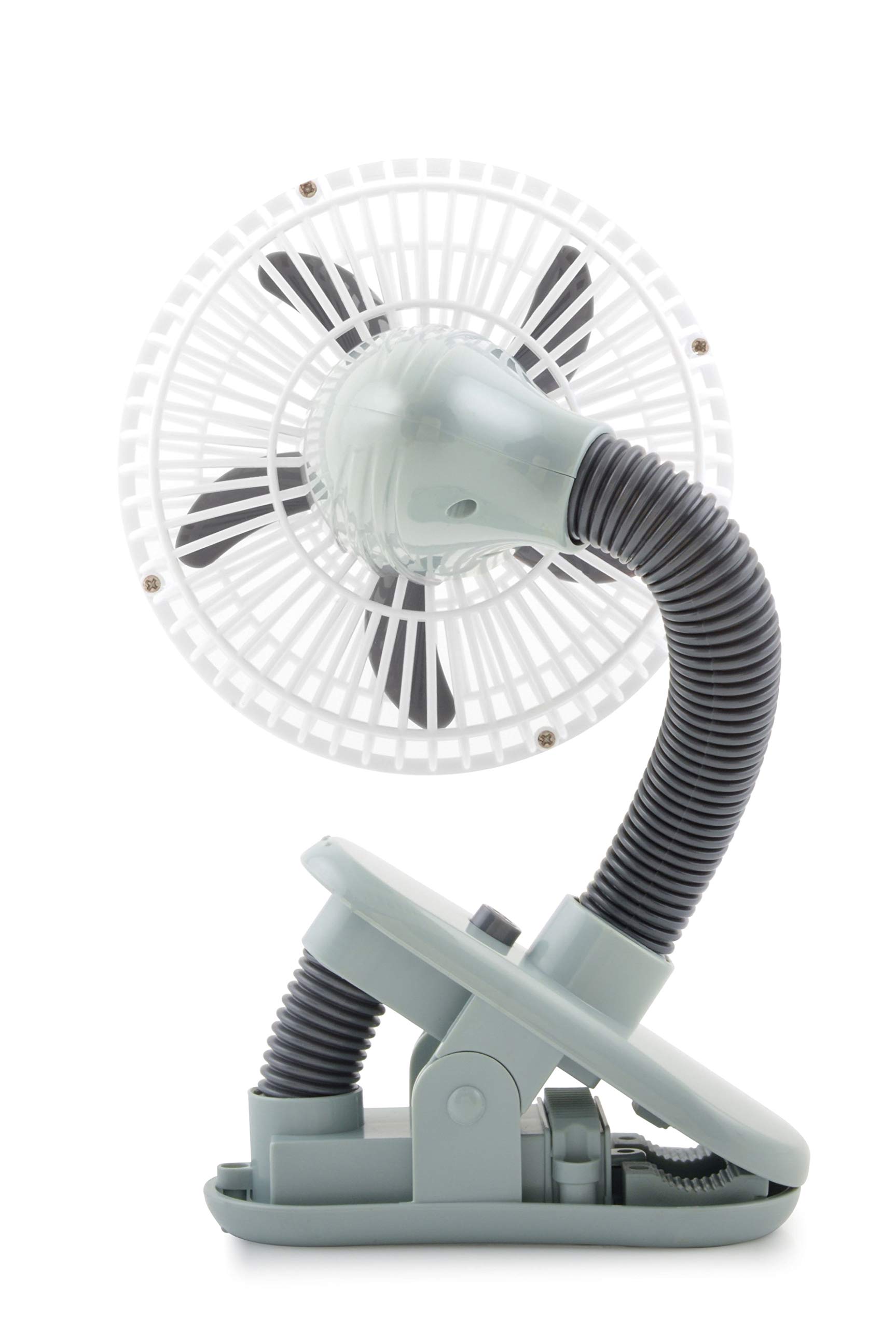 O2COOL 4 Inch Clip On Stroller Fan - Portable Battery Operated Fan with Flexible Neck & Adjustable Head for Multi-Directional Cooling - Perfect for Outdoor, Car Seat, Baby Crib & Nursery (Grey)