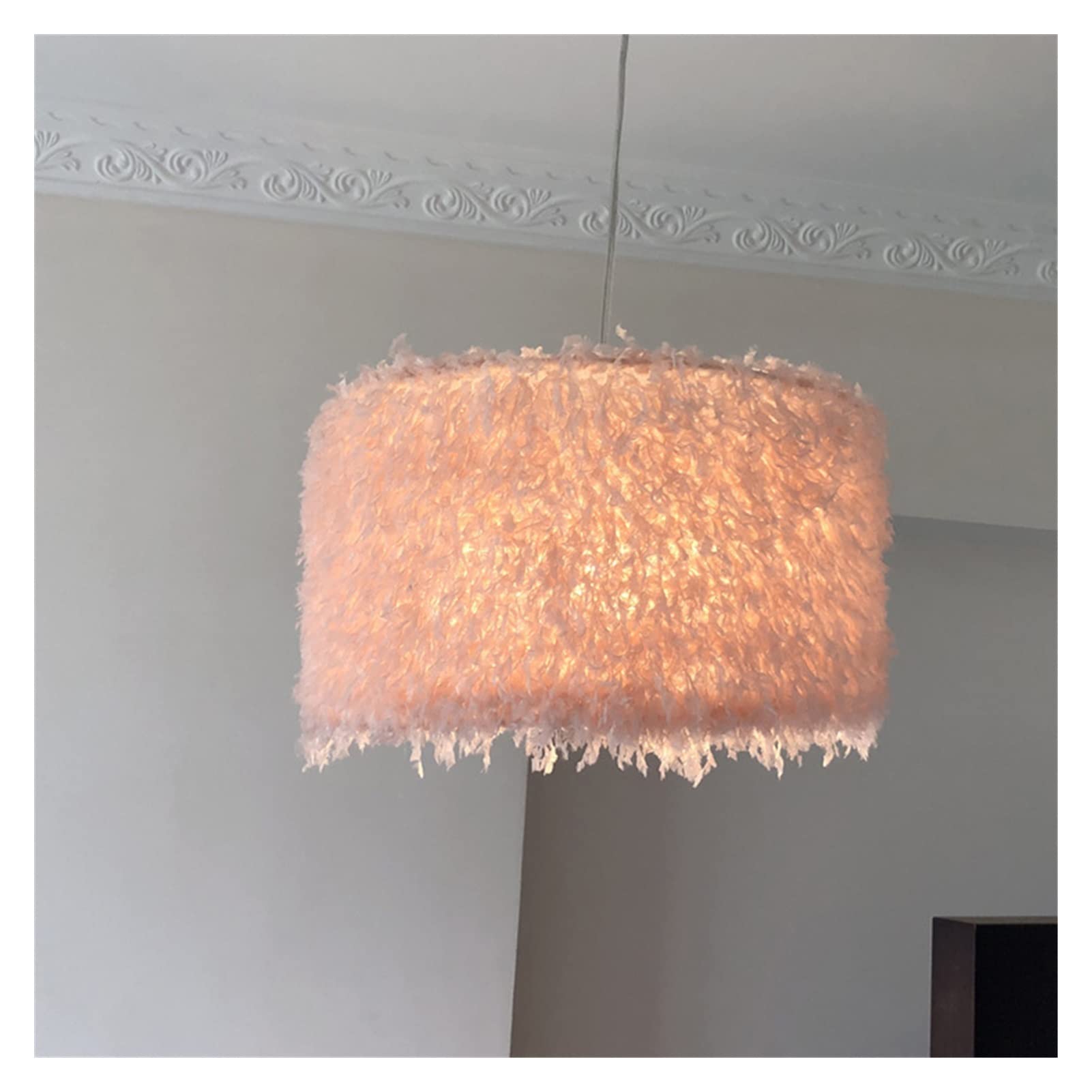 Modern Feather Chandelier Pendant Light - Warm White/White Ceiling Lamp for Bedroom, Living Room, Hotel Decor - Pink Hanging Light Fixture for Romantic Ambiance & Stylish Interior Design