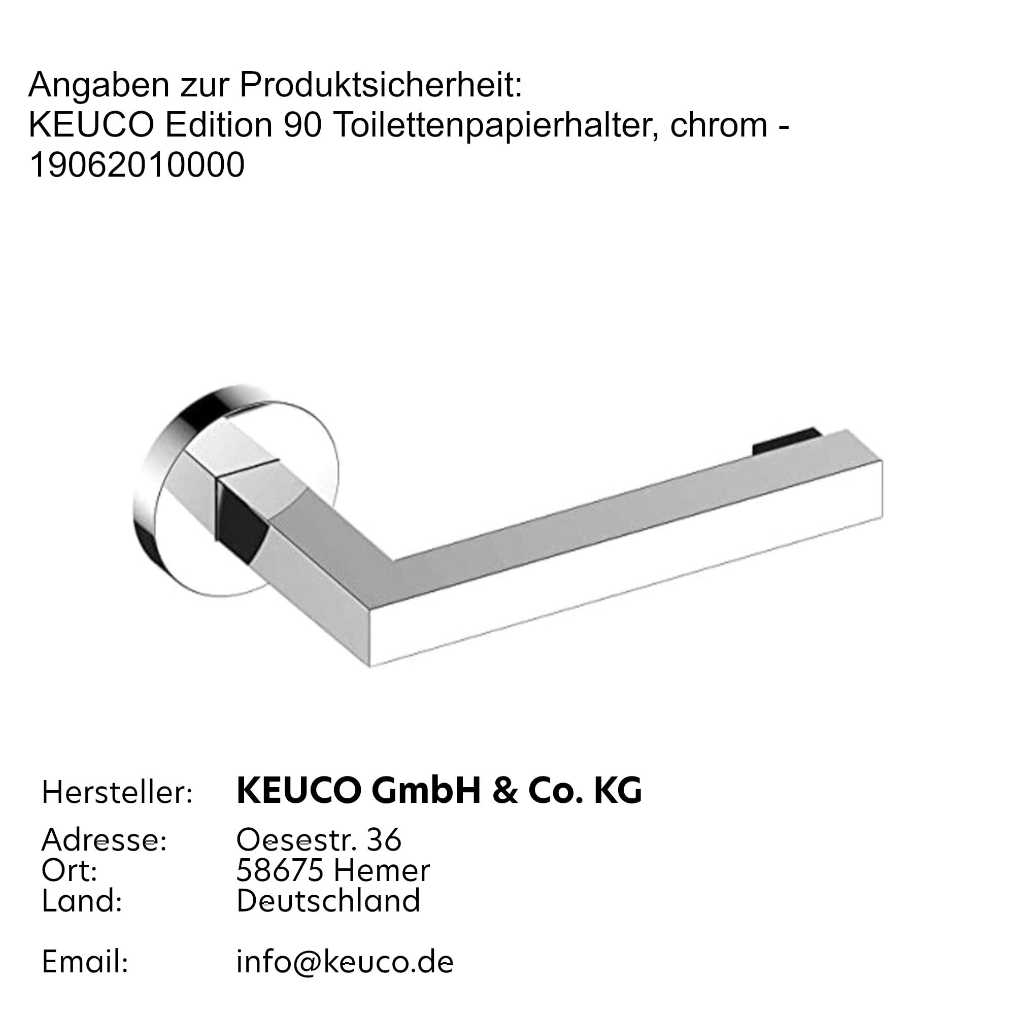 KEUCO Edition 90 Chrome Plated Toilet Paper Holder with Roller Brake - High Gloss Metal Bathroom Tissue Roll Holder - Perfect for Modern Bathrooms, Guest Toilets & Powder Rooms