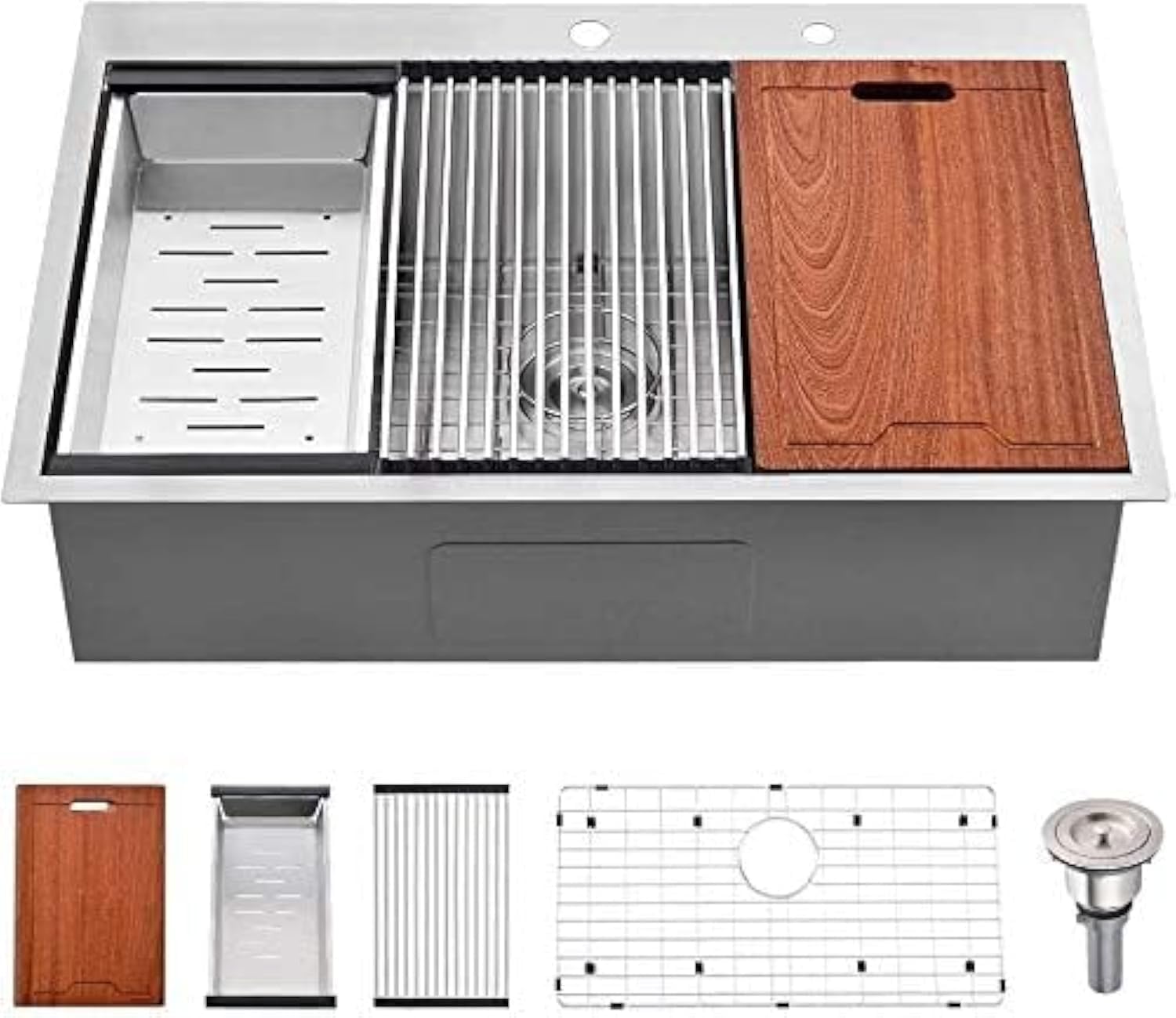 33x22 Inch Drop-In Stainless Steel Kitchen Sink - 16 Gauge Single Bowl Top Mount Sink with Cutting Board | Durable Workstation for Food Prep & Dishwashing | Perfect for Modern Kitchens & Restaurant Use