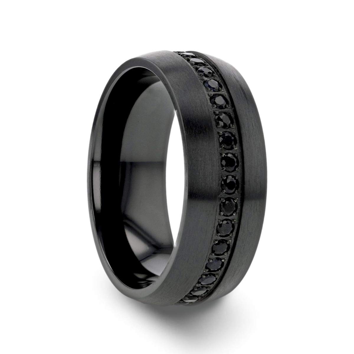 Titanium Wedding Band Ring for Men - 8mm Wide Black Titanium Ring with Genuine Black Sapphires, Comfort Fit, Durable & Hypoallergenic - Perfect for Engagement, Anniversary Gifts & Everyday Wear