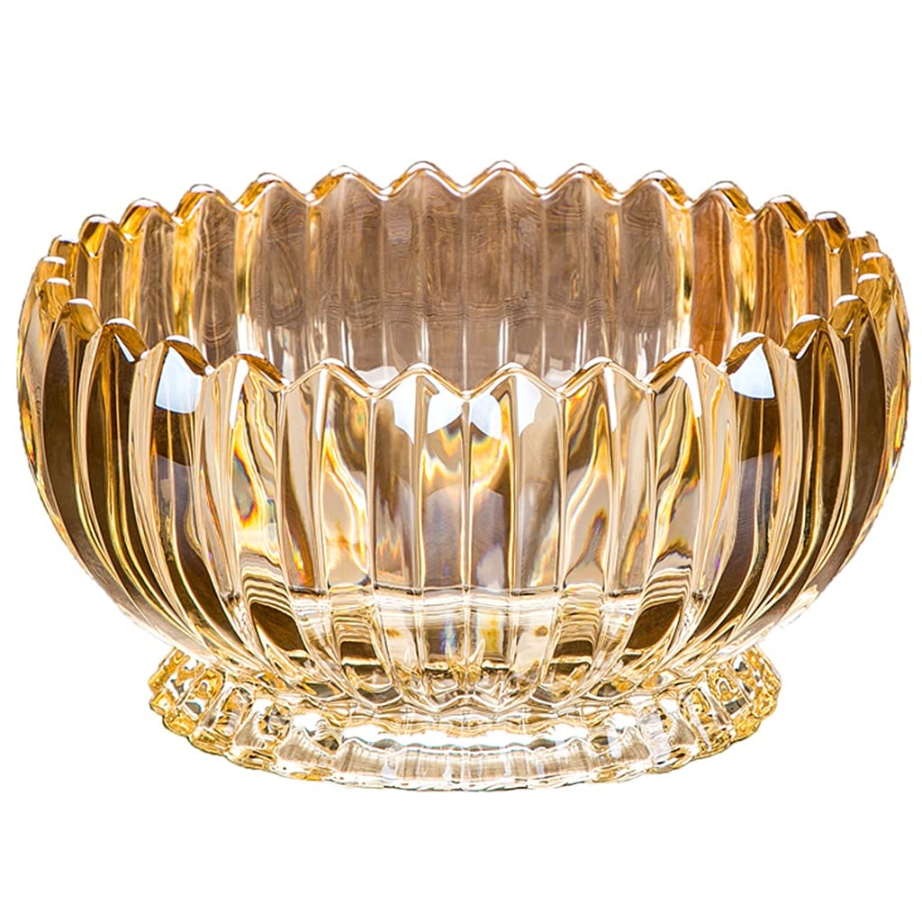 Elegant Brown Crystal Glass Fruit Bowl - Modern European Style Serving Tray for Fruits, Candy & Nuts - 22x22x12cm Home Decor for Living Room, Dining Table & Kitchen Countertop