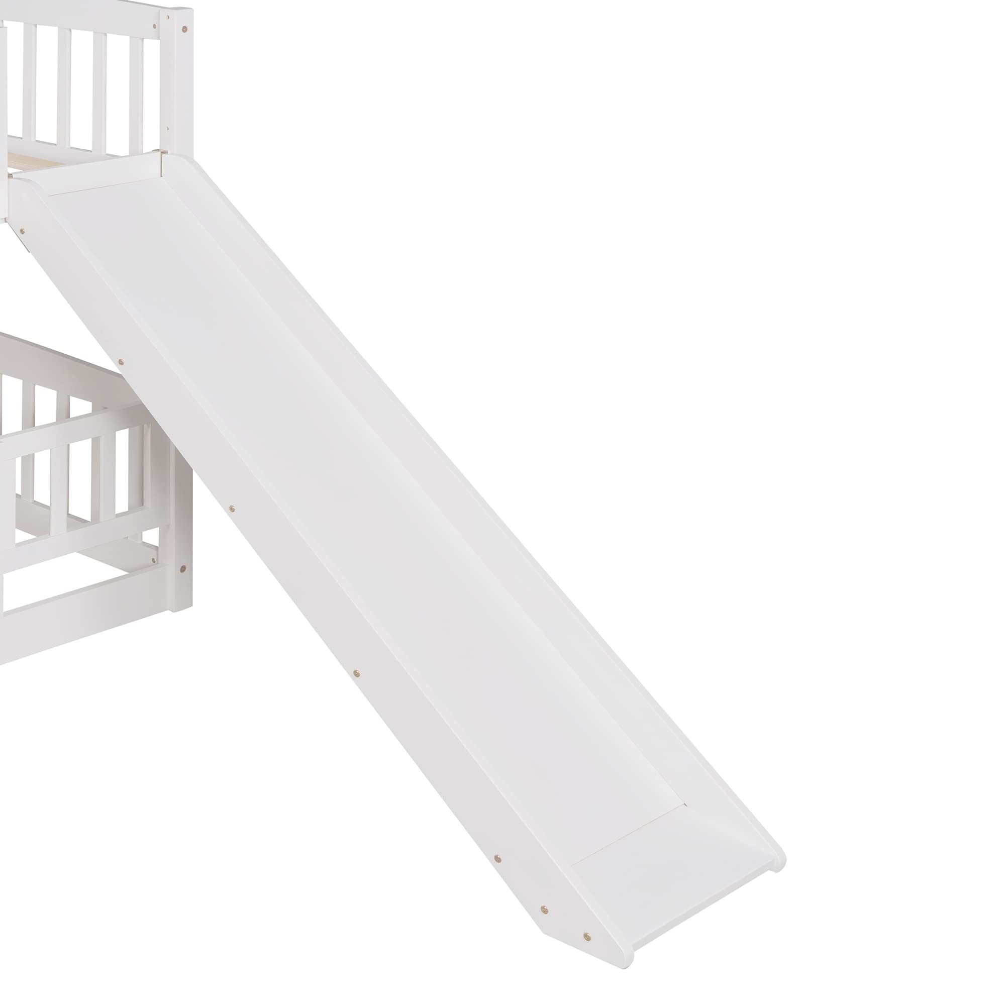 Harper & Bright Full Over Full Kids Bunk Bed with Slide - Wooden Twin Bunk Bed Frame with Safety Guardrail, Ladder & Fun Play Door - Perfect for Toddlers, Children & Teens (White) - Ideal for Small Bedrooms, Playrooms & Sleepovers