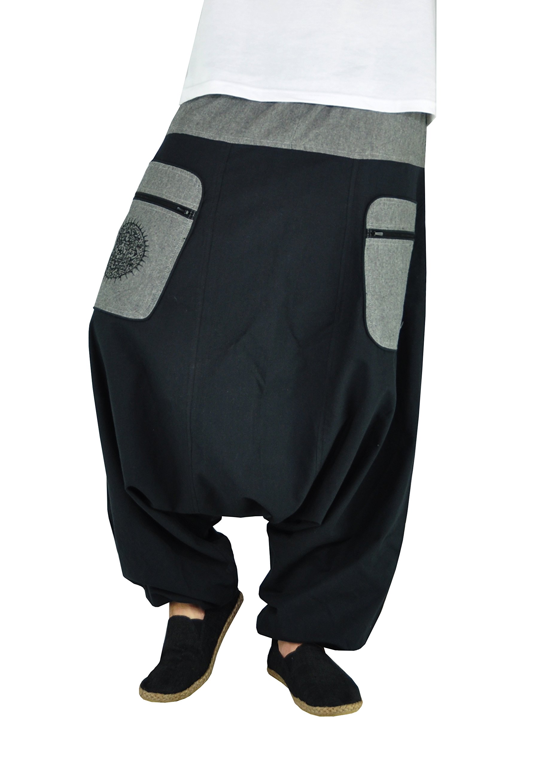Virblatt Cotton Harem Pants for Men & Women - Drop Crotch Genie Aladdin Hippie Pants | Yoga, Meditation, Rave & Festival Wear