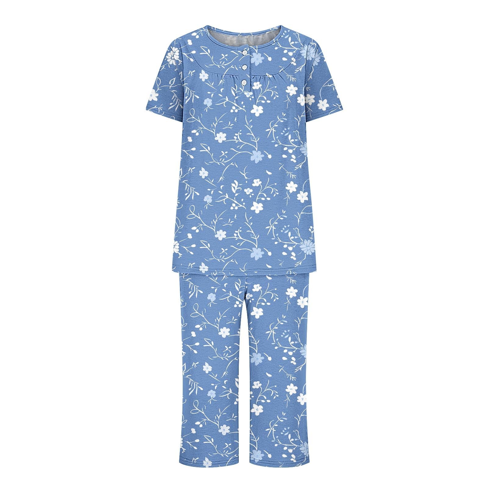 Plus Size Women's Comfy Pajama Set - Short Sleeve Top & Capri Pants 2-Piece Lounge Wear | Soft Casual Sleepwear for Women | Perfect for Relaxing at Home, Lounging & Sleepovers