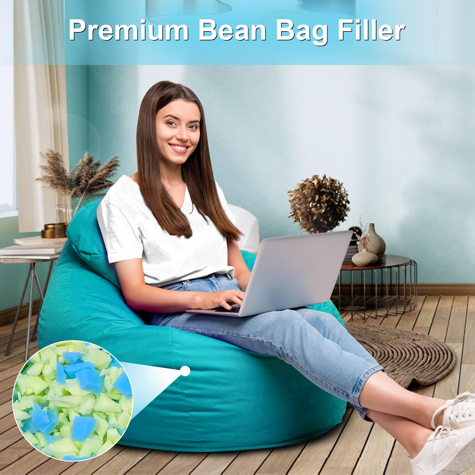 20LBS Memory Foam Bean Bag Filler - Soft Refill for Chairs, Pillows & Pet Beds - Home & Craft Use
