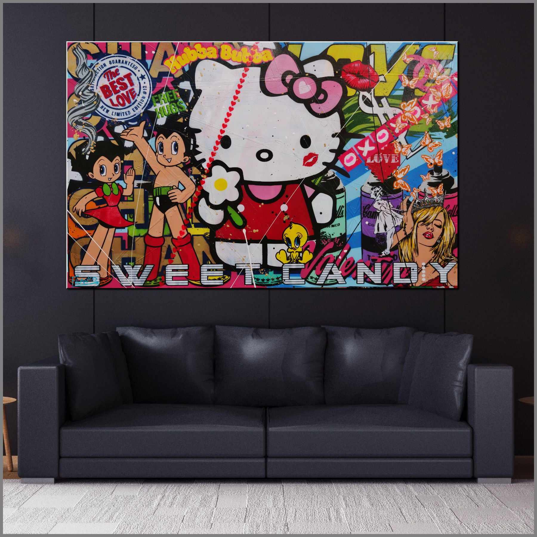 Hello Kitty Textured Urban Pop Art Painting - 160cm x 100cm Large Wall Decor for Bedroom, Living Room & Office | Kitty Candy Inspired Canvas Art