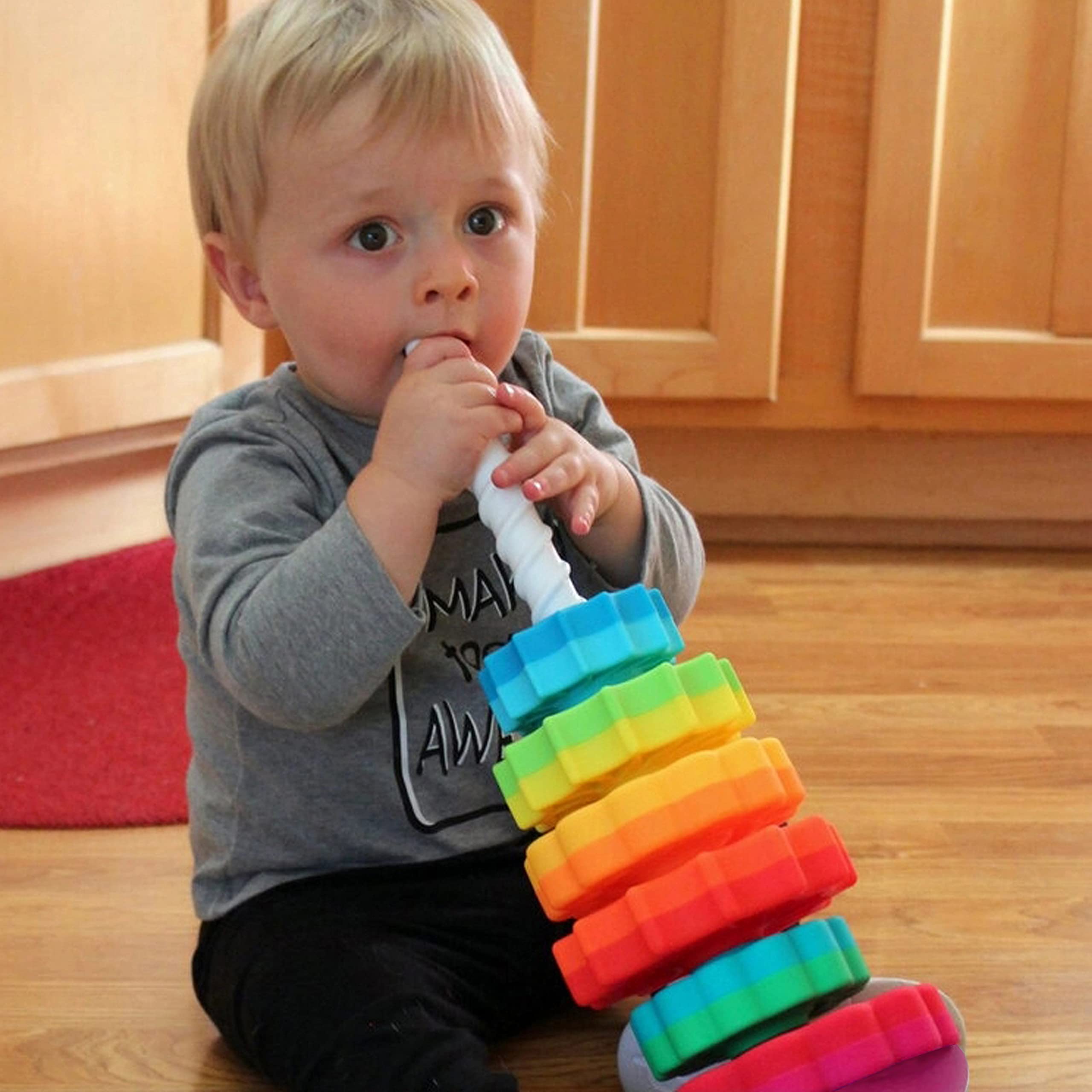 Rainbow Spinning Stacking Toy for Babies & Toddlers - Educational Learning Toy for Focus, Dexterity & Brain Development - Montessori Interactive Baby Stacking Rings - Perfect for Playtime, Early Childhood Development & Sensory Play