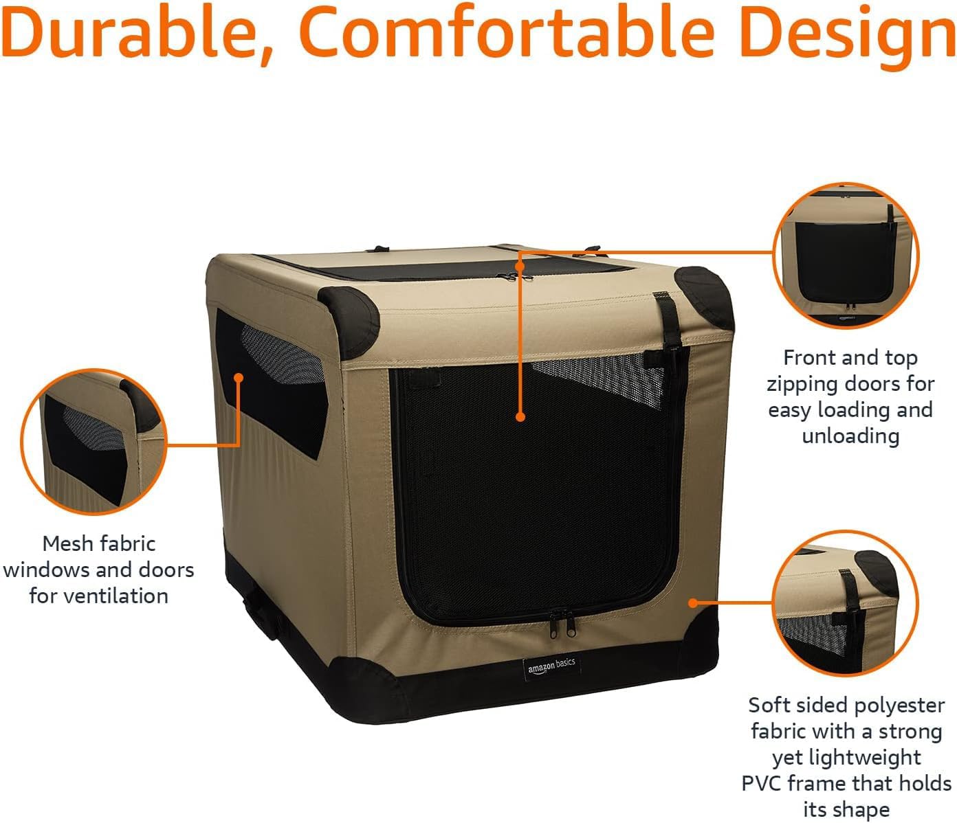 Amazon Basics Double Door Collapsible Dog Crate - Lightweight Soft-Sided Travel Kennel, Portable Folding Dog Cage for Large Dogs (XL 42