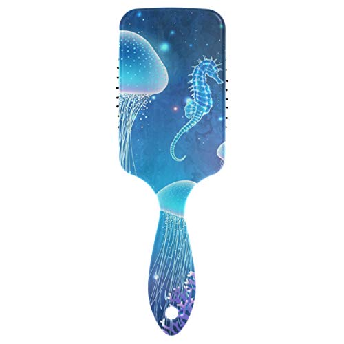 Vipsk Air Cushion Hair Brush - Colorful Jellyfish Seahorse Blue Plastic Detangling Brush for Dry & Wet Hair - Anti-Static Massage Brush for Thick, Curly, Straight Hair - Perfect for Home, Travel & Salon Use