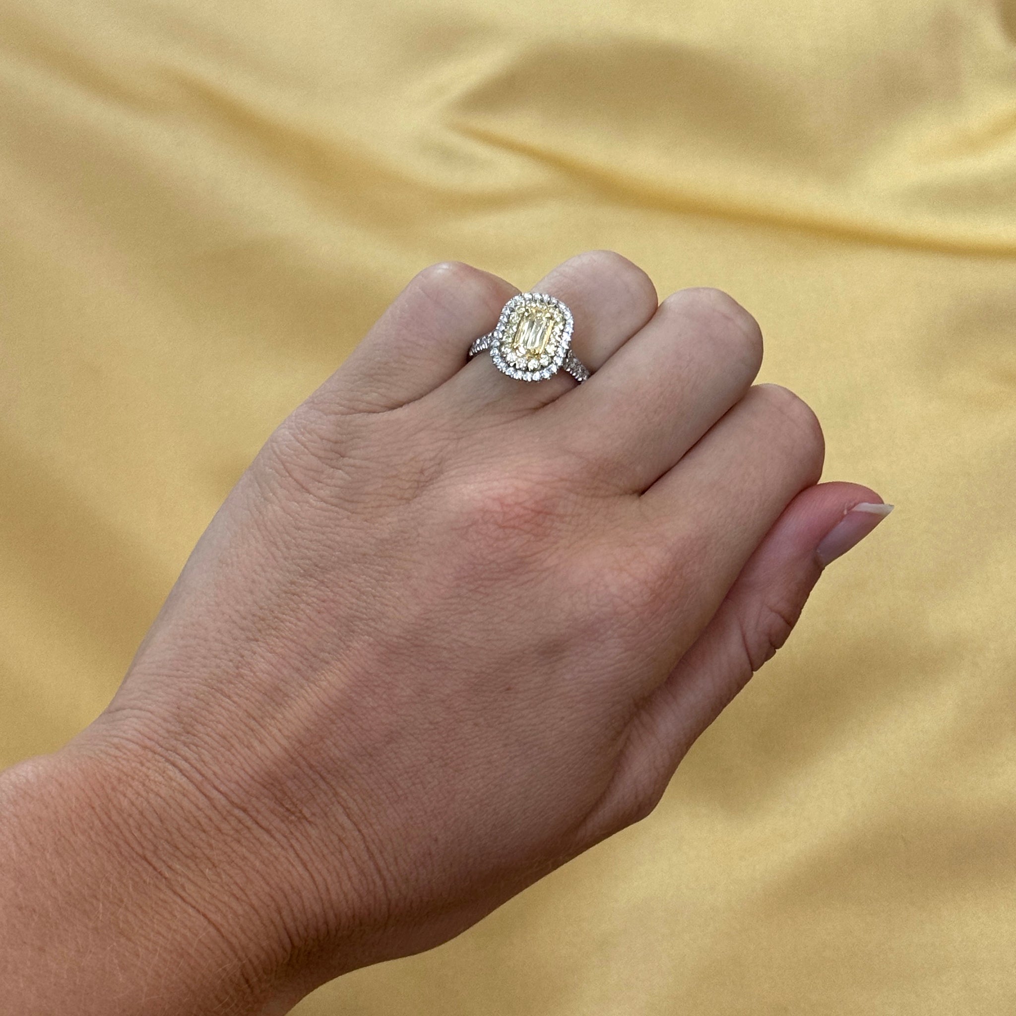 1.17ctw L’Amour Crisscut Yellow Diamond Halo Engagement Ring - 14K White Gold Wedding Band for Women, Perfect Proposal Gift & Anniversary Jewelry