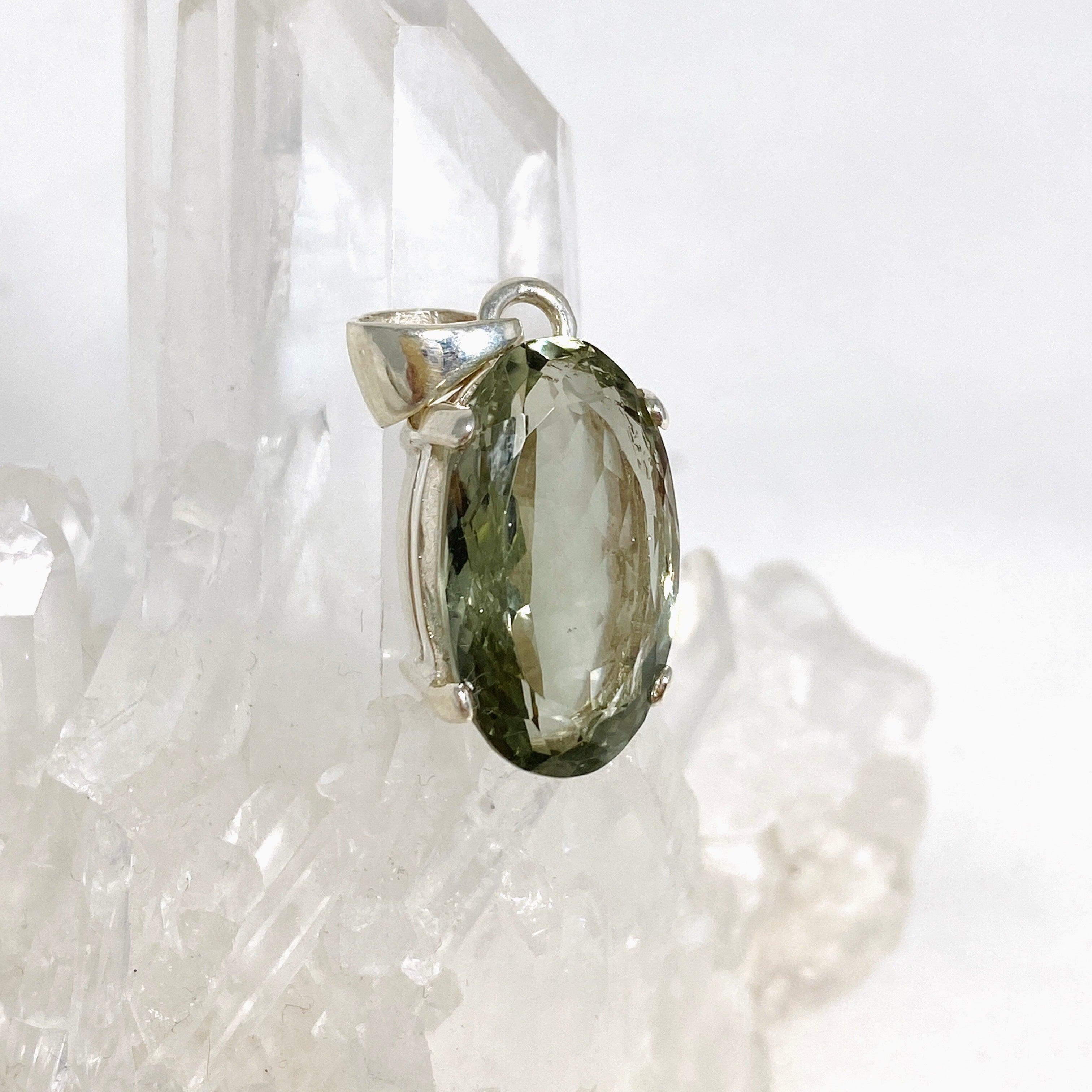 Prasiolite (Green Amethyst) Faceted Oval Pendant Necklace KPGJ4335 - Elegant Jewelry Gift for Women, Perfect for Weddings & Special Occasions