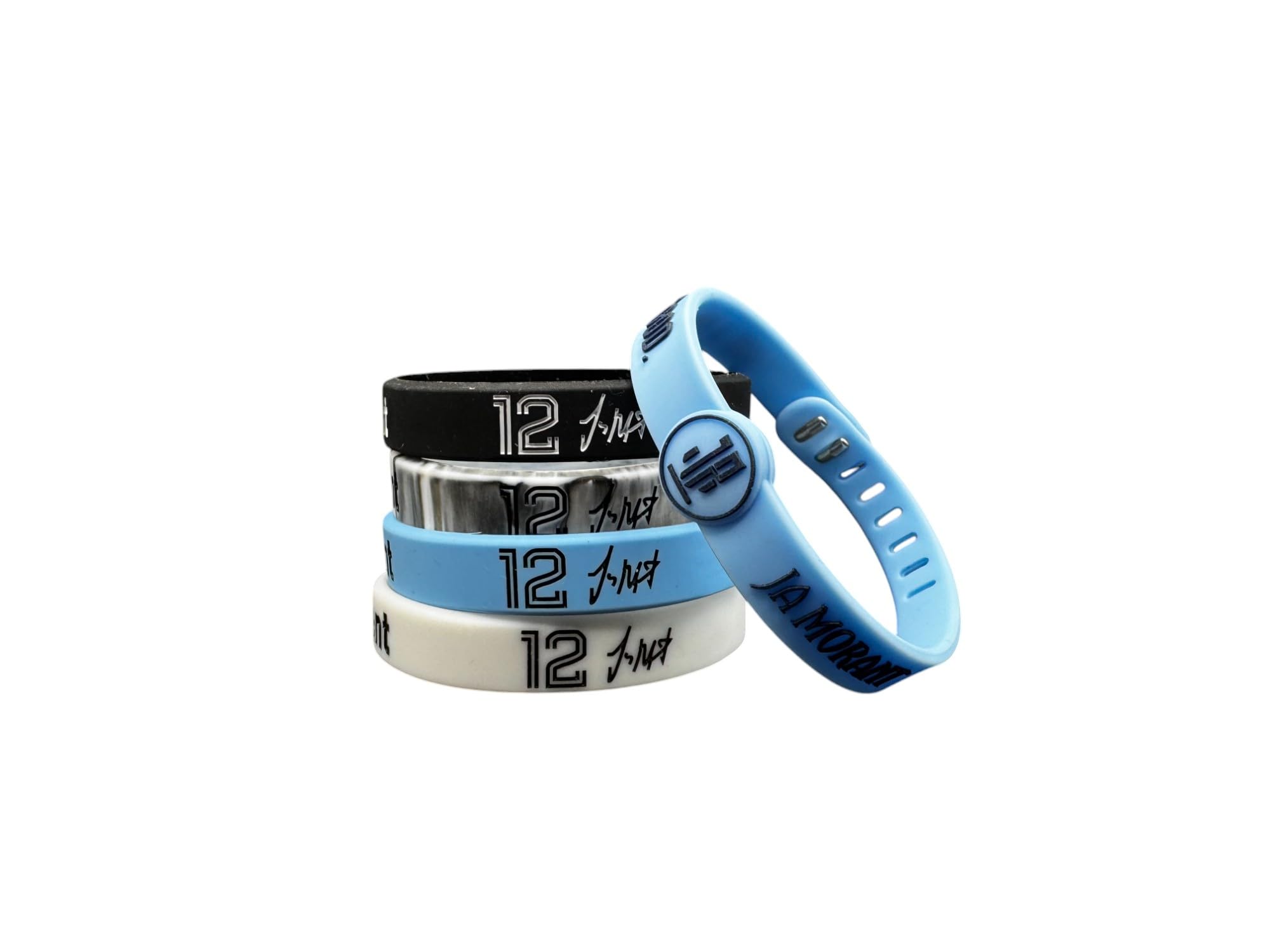 5-Pack Ja Morant #12 Basketball Silicone Wristbands - Adjustable Sports Wristbands for NBA Fans - Perfect Basketball Fan Gift & Training Accessory (Blue) - Great for Games, Workouts & Showing Team Spirit
