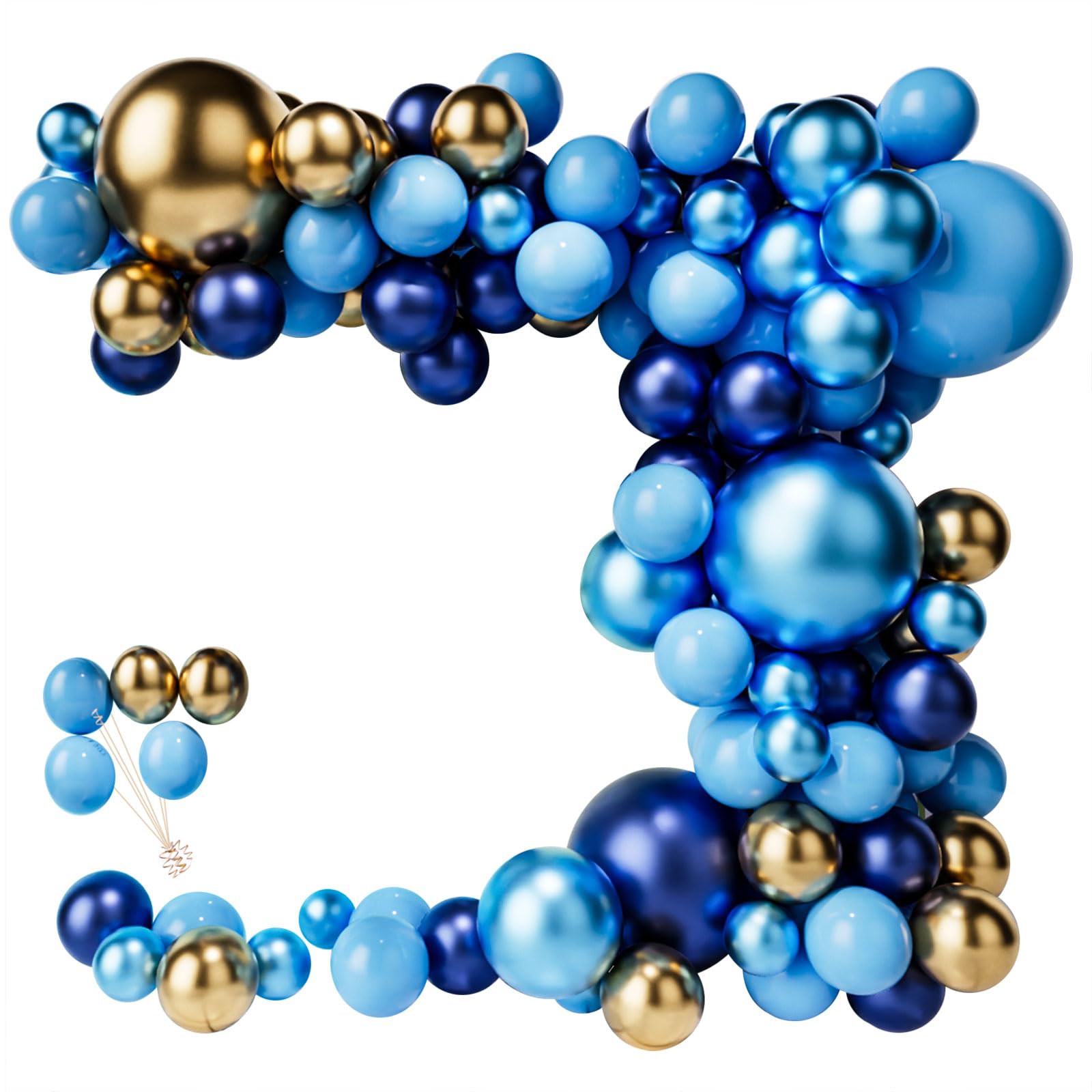 Navy Blue & Metallic Gold Balloon Arch Kit - Includes Light Blue, Gold & Metallic Blue Balloons for Baby Showers, Birthdays, Weddings & Party Decorations | Perfect for Backdrops, Photo Booths & Event Centerpieces