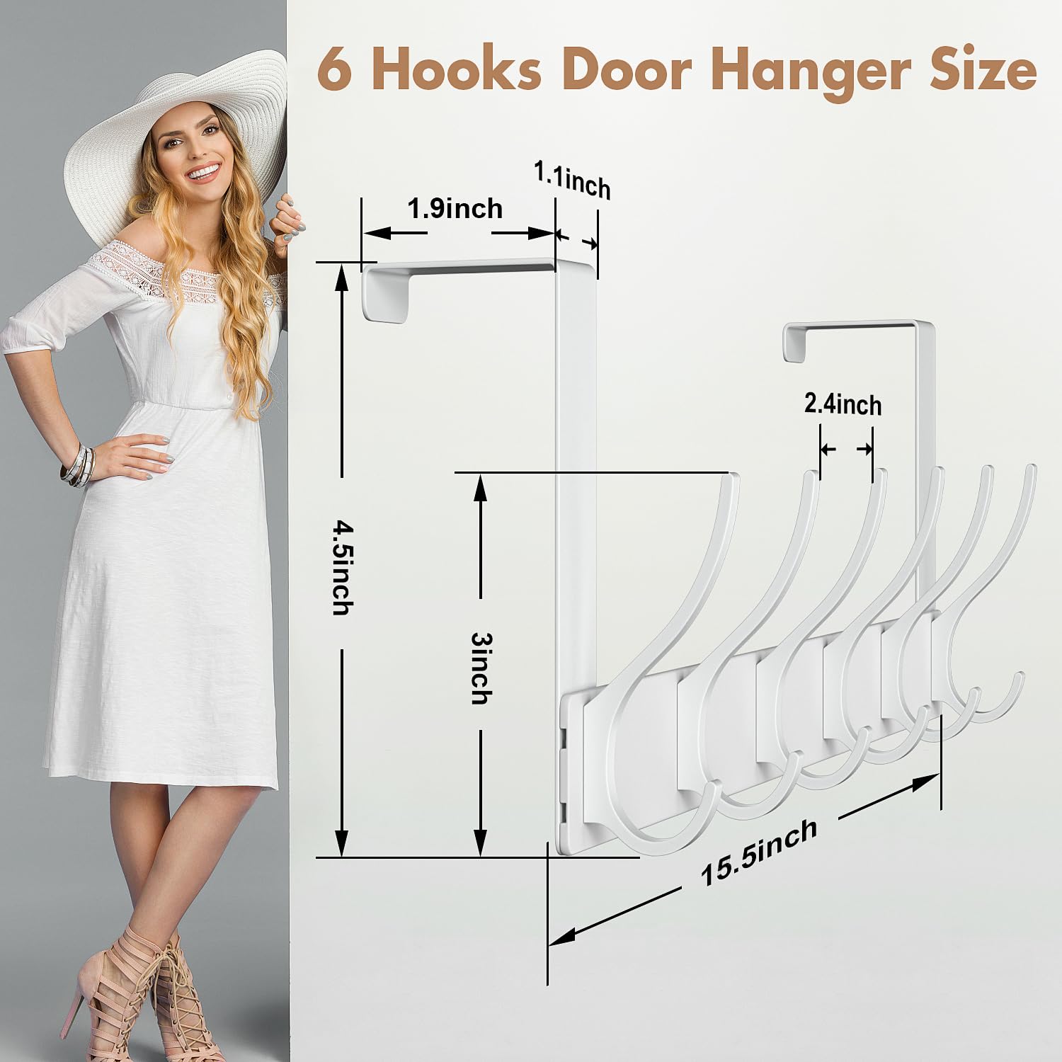 12-Pack Over The Door Hooks - 15.5 Inch Heavy Duty Door Hangers for Towels, Coats & Hats - White Space Saving Door Organizer for Bathroom, Bedroom & Closet Storage