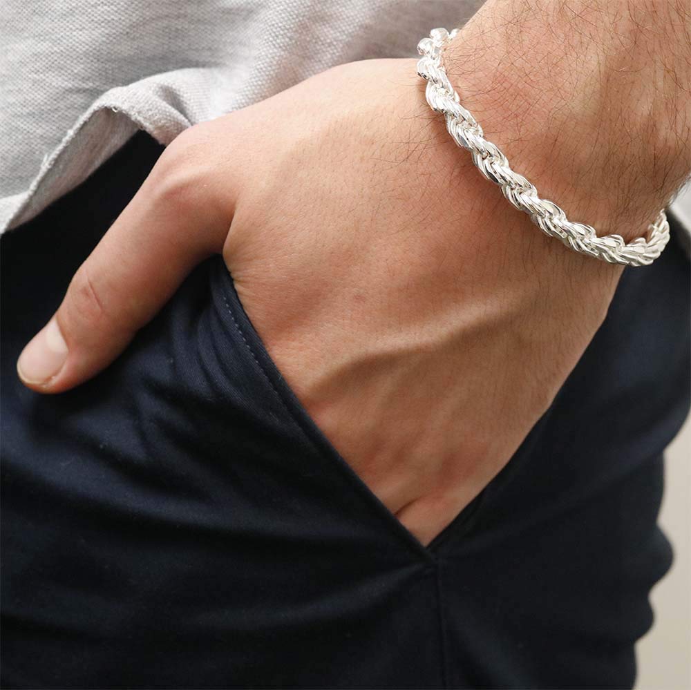 925 Sterling Silver Diamond Cut Rope Chain Necklace for Men - 5MM, 6MM, 7.5MM, 8.5MM Thickness - Italian Made Mens Rope Chain Bracelet & Necklace Set - Perfect for Gifts, Weddings, and Everyday Luxury Wear