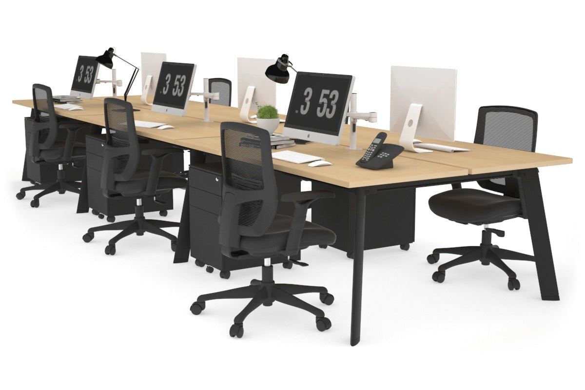 6-Person Workstation with Black Frame - 1400L x 700W Office Desk for Team Collaboration & Open Workspaces