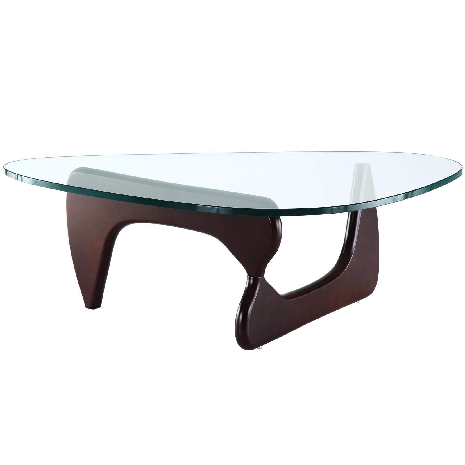 Premium Dark Walnut Triangle Coffee Table with Glass Top - Perfect for Modern Living Rooms and Compact Spaces