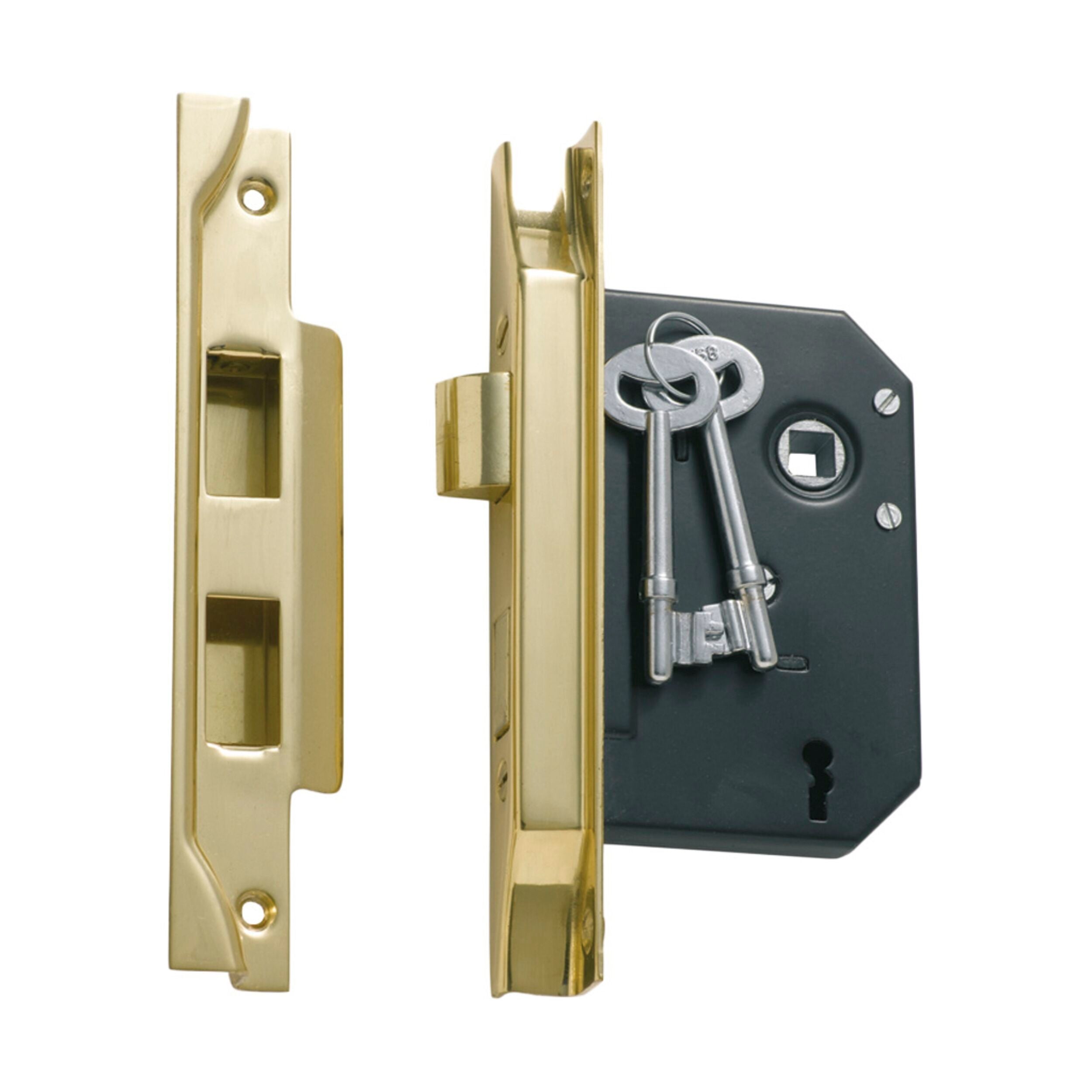 1139 Mortice Lock 3 Lever Rebated Polished Brass CTC 57mm Backset - High Security Door Lock for Home & Office - Ideal for Interior & Exterior Doors