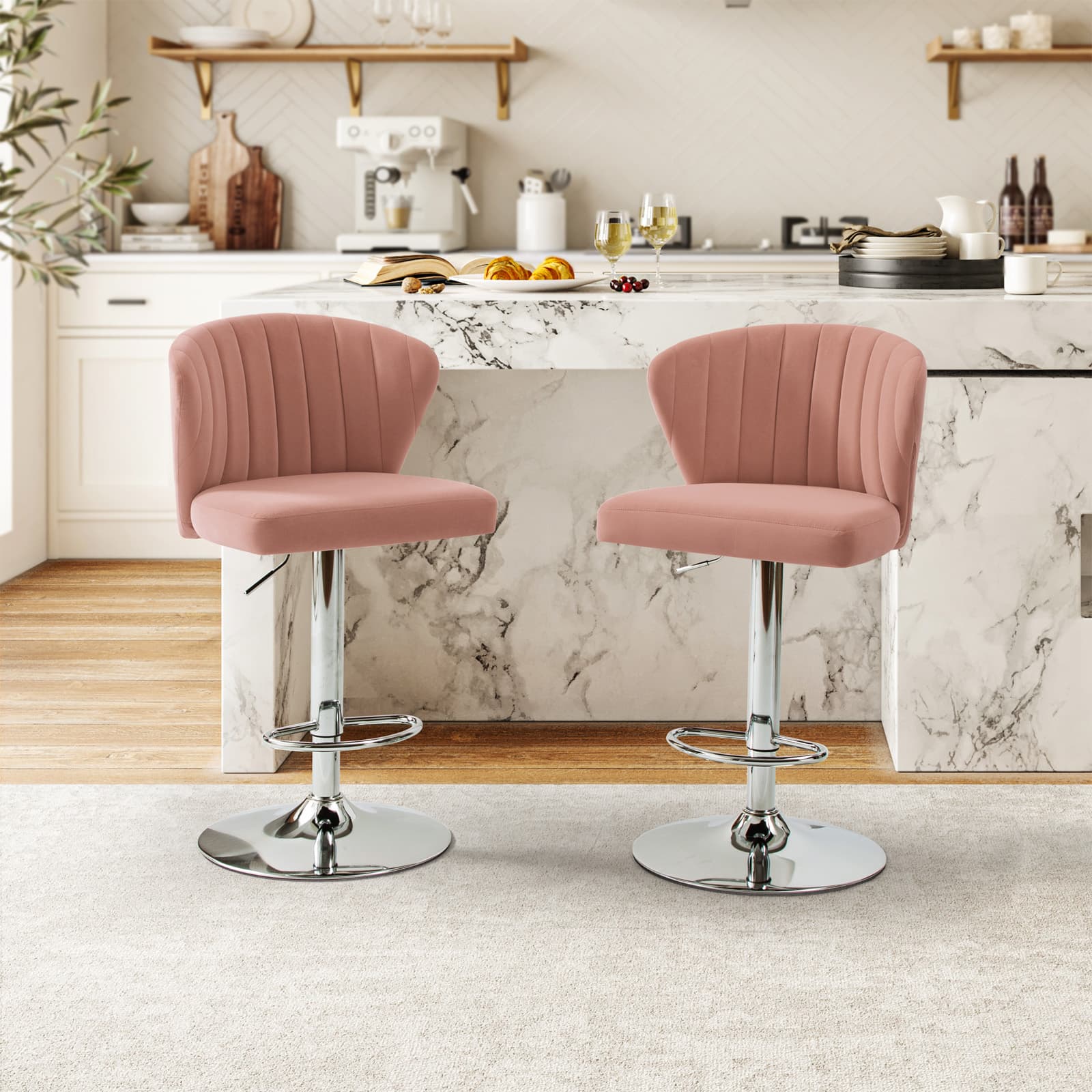 Geoff Modern Adjustable Swivel Bar Stool - Height Adjustable Kitchen Island Stool with 360° Rotation for Home, Office & Cafe Use