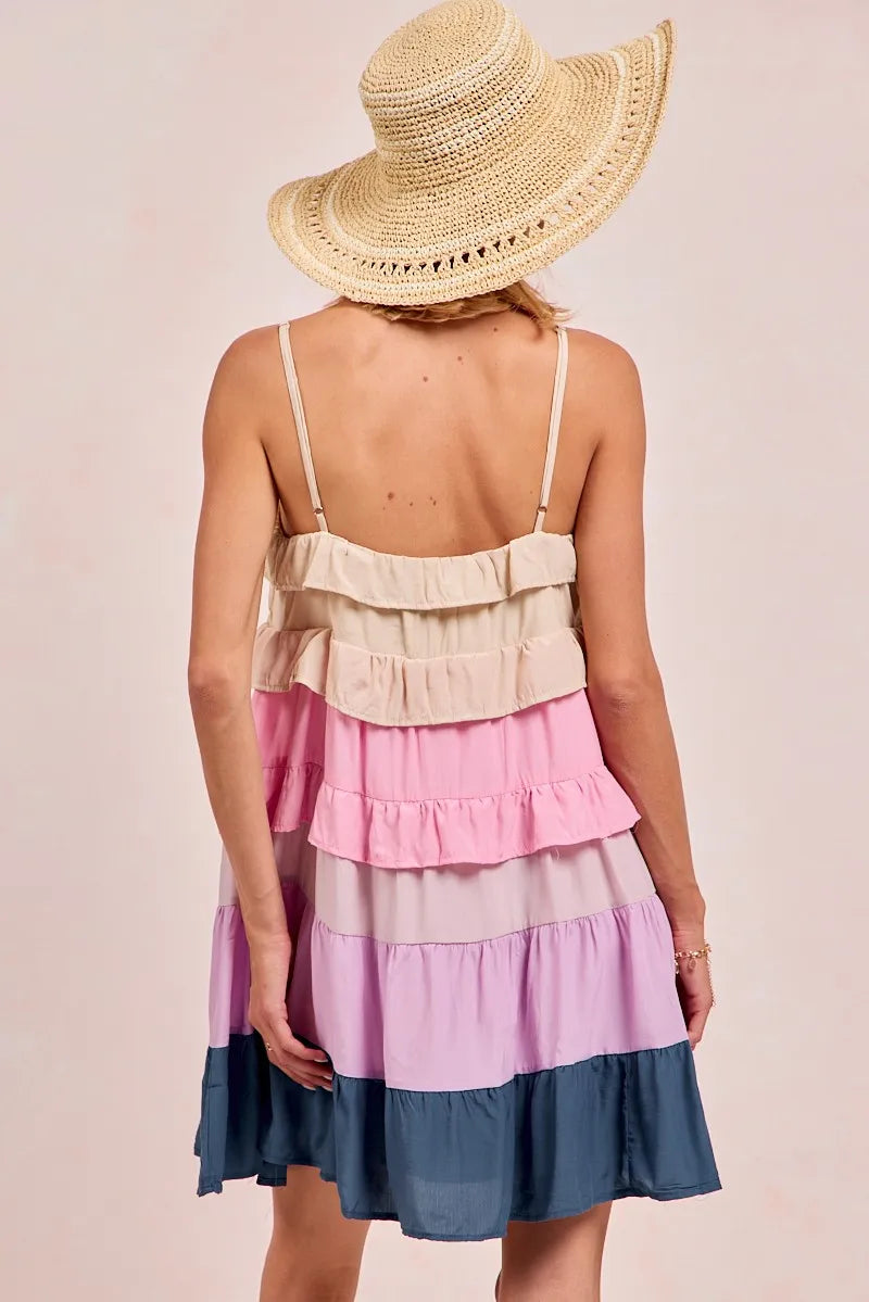 Stylish Color Block Tiered Dress for Women - Trendy Flowy Midi Dress for Casual Outings & Summer Parties