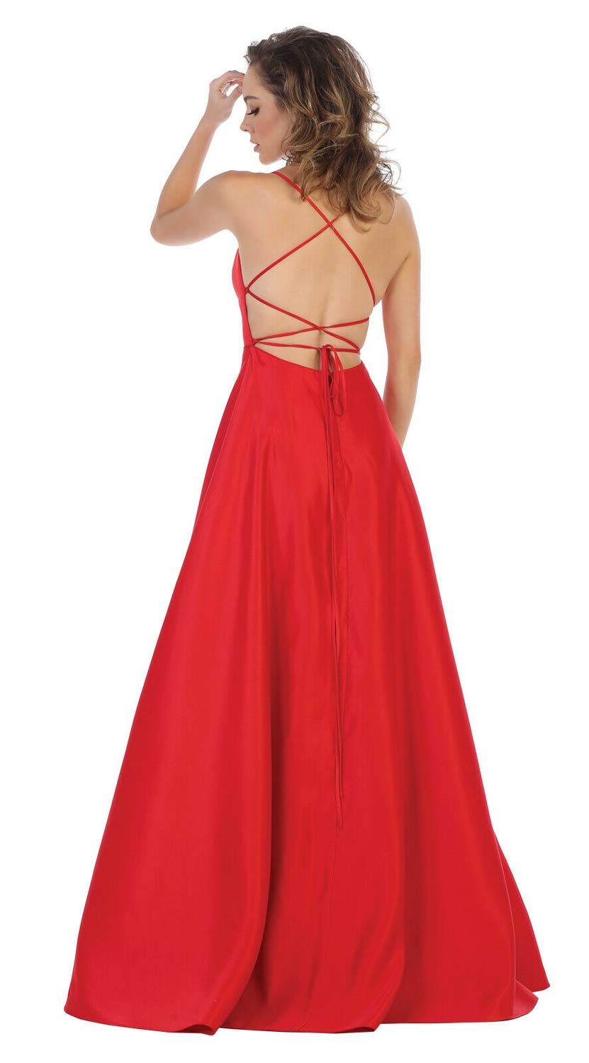 Elegant Women's Sexy Spaghetti Strap Slit Formal Long Bridesmaid Maxi Party Evening Dress with Pockets PM113 - Perfect for Weddings, Prom, Cocktail Parties & Special Occasions