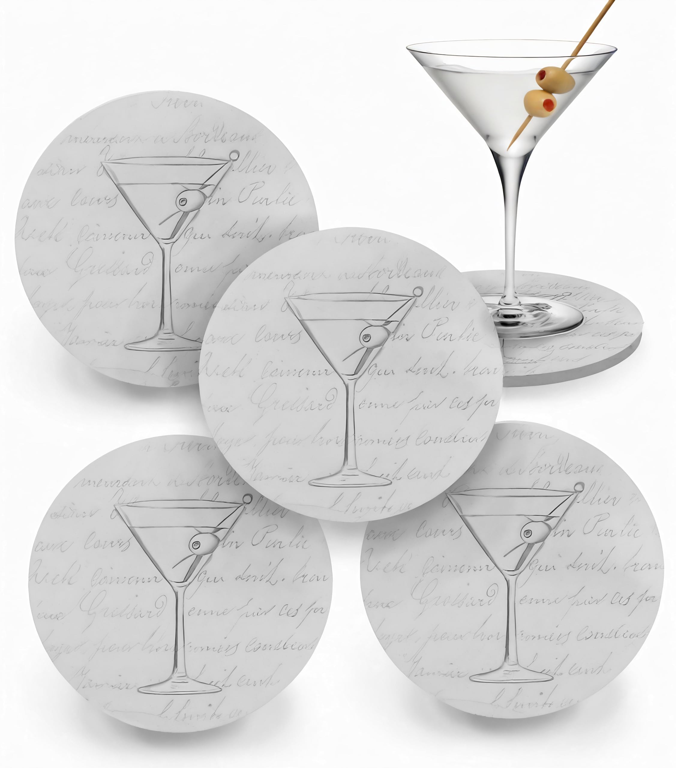 Premium Absorbent Martini Drink Coasters Set of 4 - Non-Slip Cocktail Coasters for Wine, Beer & Coffee - Perfect for Bars, Home Entertaining & Party Decor