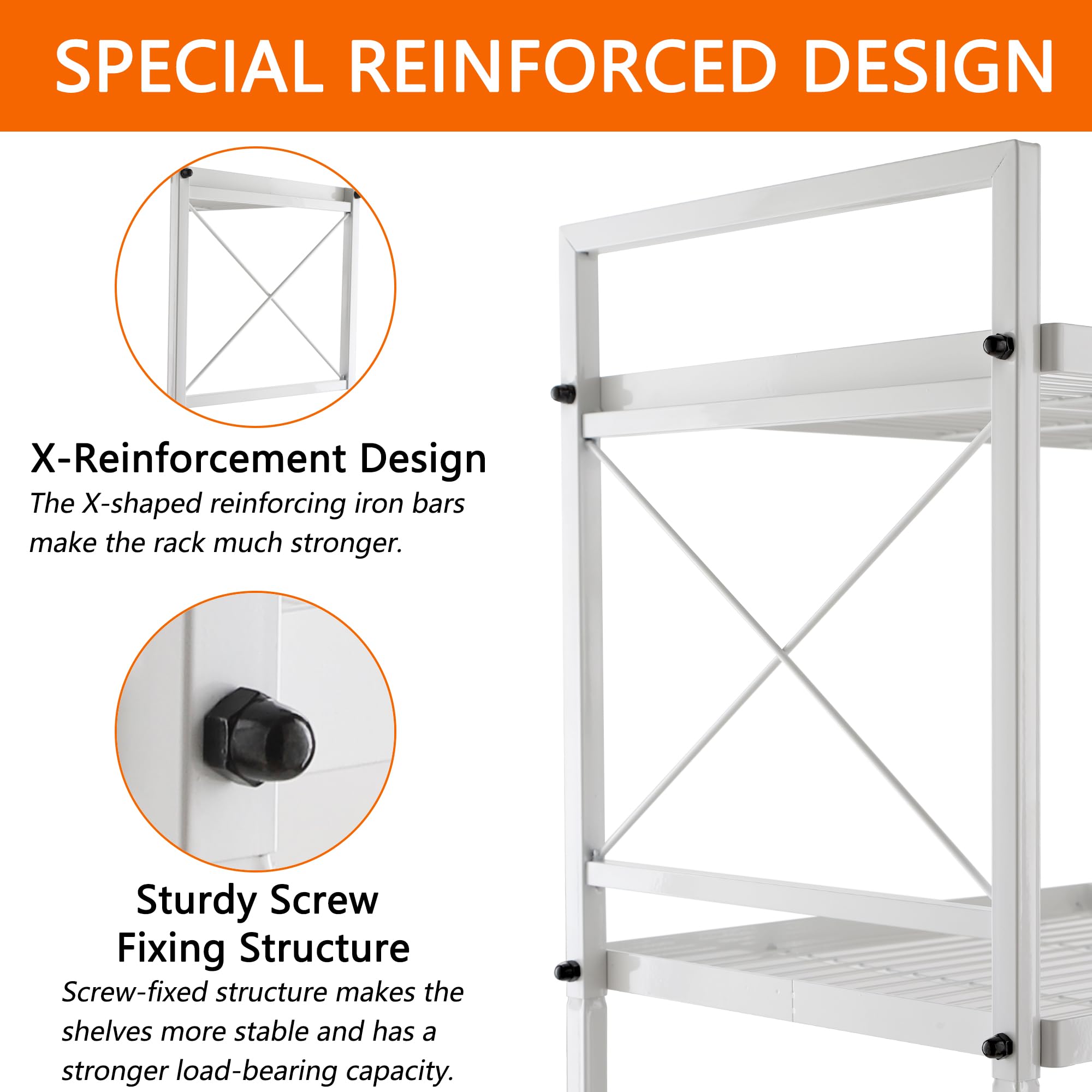 YOHKOH 6-Tier Heavy Duty Metal Storage Shelf - Space Saving Organizer for Laundry Room, Bathroom, Kitchen Pantry & Closet - White (17