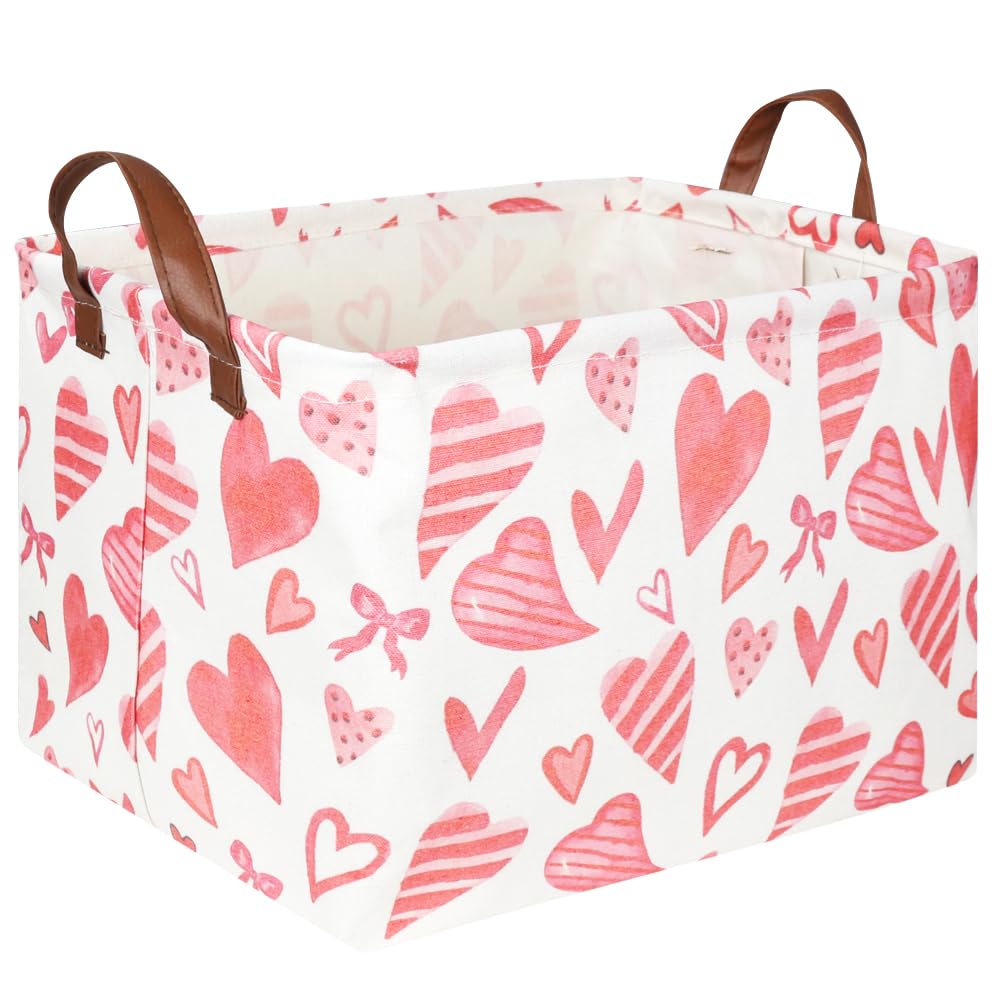 FXOCSHE Pink Heart Decorative Storage Basket - Valentine's Day Gift, Nursery Laundry Organizer, Girls Toy Bin, Home Decor Shelf Basket | Perfect for Bedroom, Playroom & Baby Shower Gifts