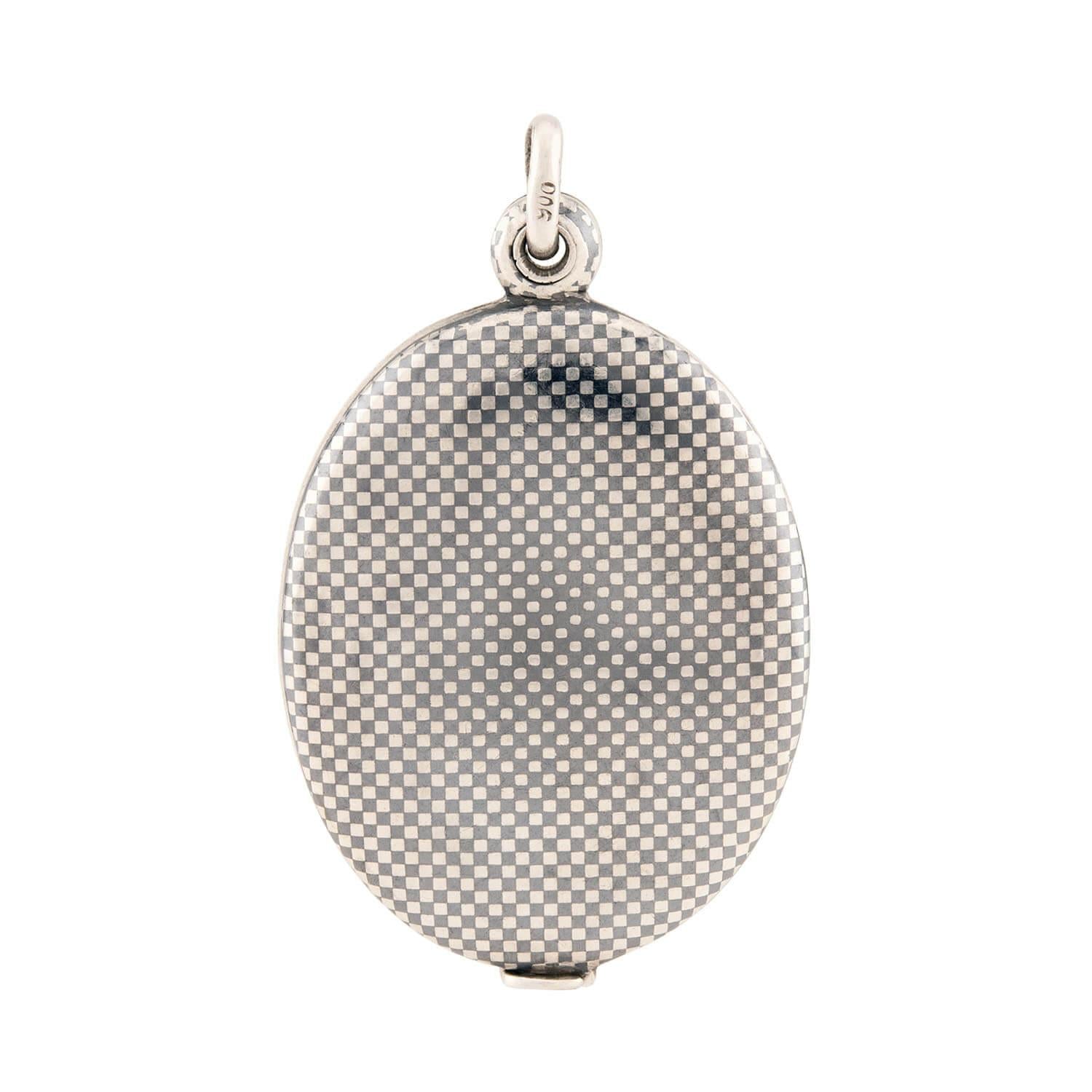 Victorian Sterling Silver Niello Checkerboard Locket Pendant Necklace - Antique Jewelry Gift for Women, Perfect for Weddings, Anniversaries & Special Occasions