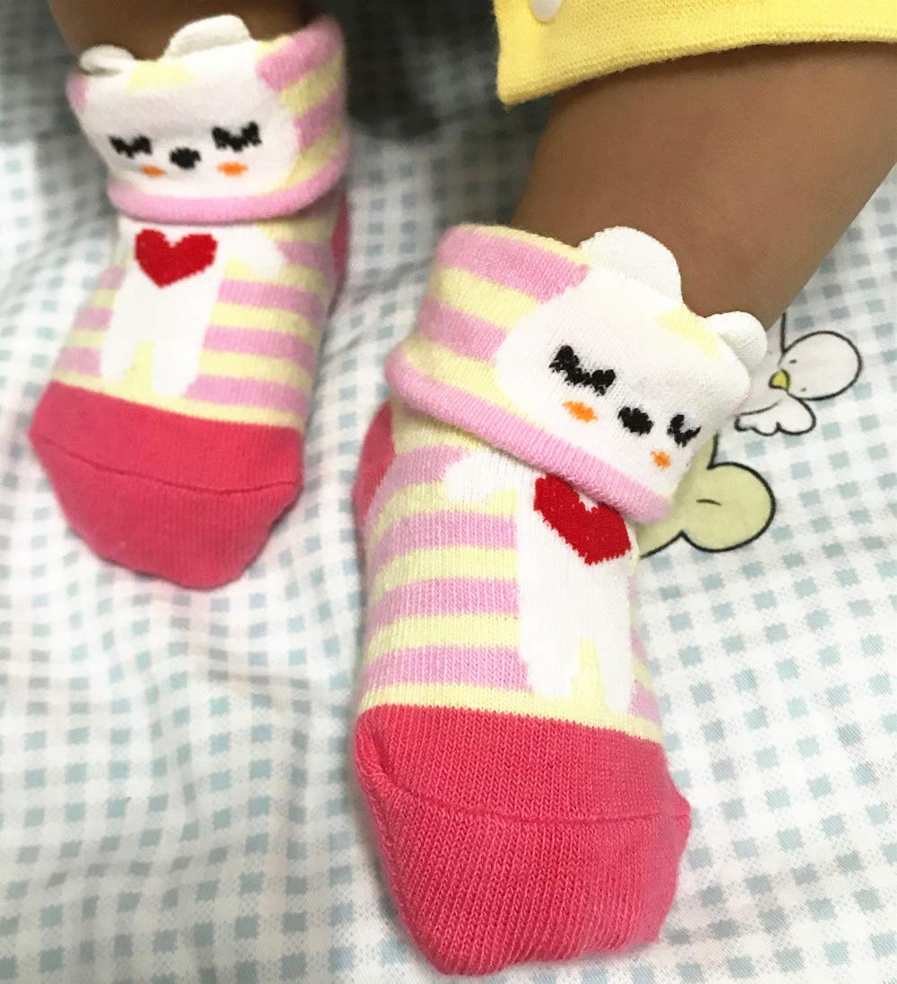 9 Pairs Baby Girl Non-Slip Grip Socks - Soft Cotton Anti-Skid Infant & Toddler Socks for Newborn to 24 Months - Perfect for Playtime, Daycare & First Steps