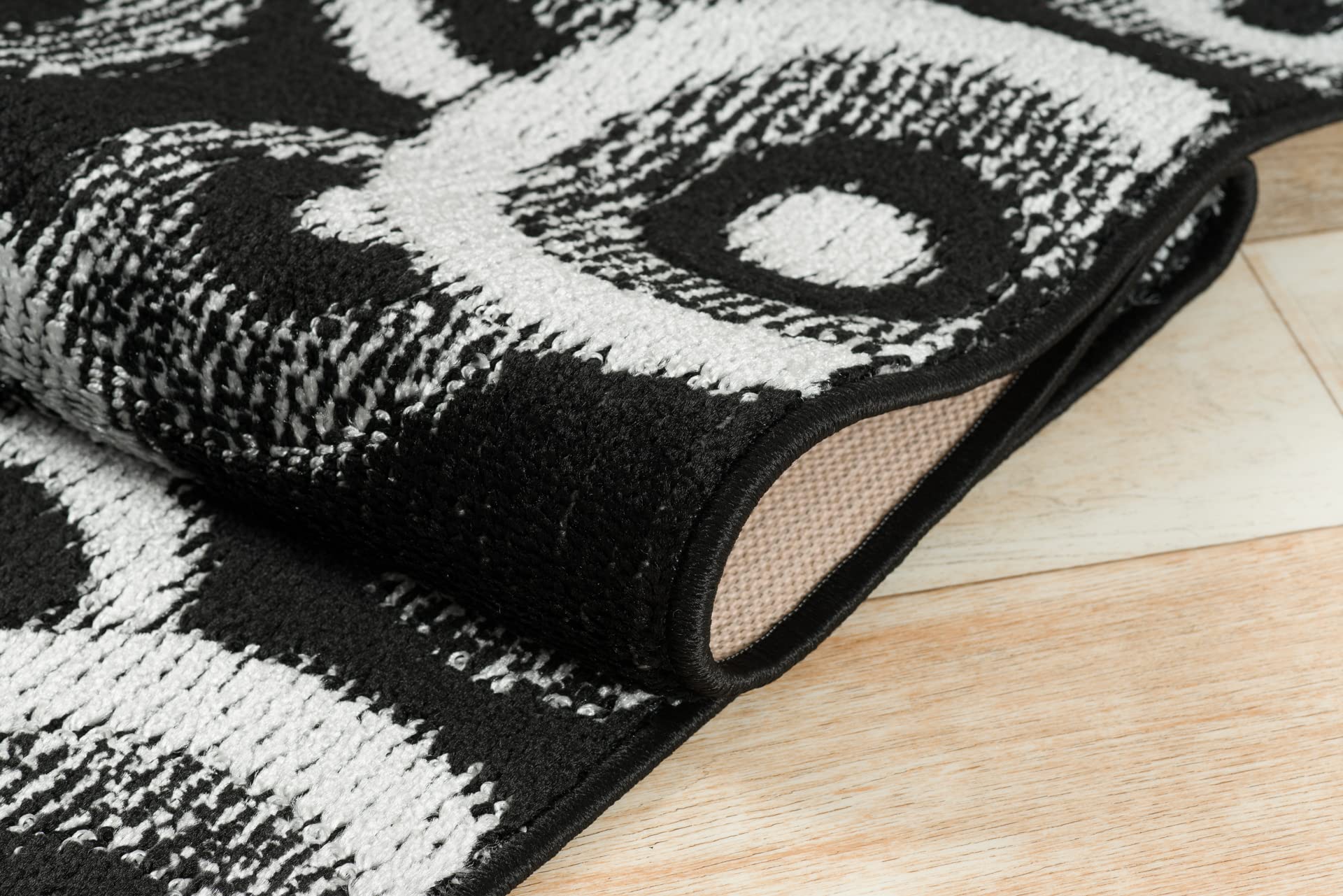 Non-Slip Rubber Backed Hallway Runner Rug - 12 ft Modern Geometric Black Carpet for Narrow Spaces | Pet-Friendly & Easy Care | Perfect for High-Traffic Areas, Entryways & Slippery Floors