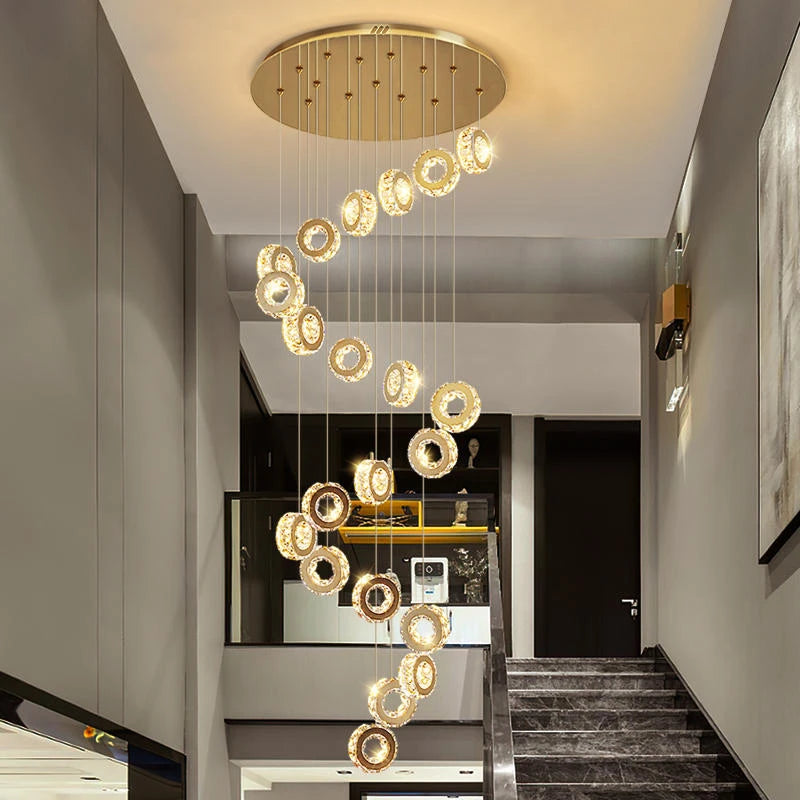 Luxury Gold Crystal Spiral Chandelier - Elegant Ceiling Light Fixture for Staircase, Foyer, Entryway & Grand Hallway - Perfect for Modern Home Decor & Wedding Venue Lighting