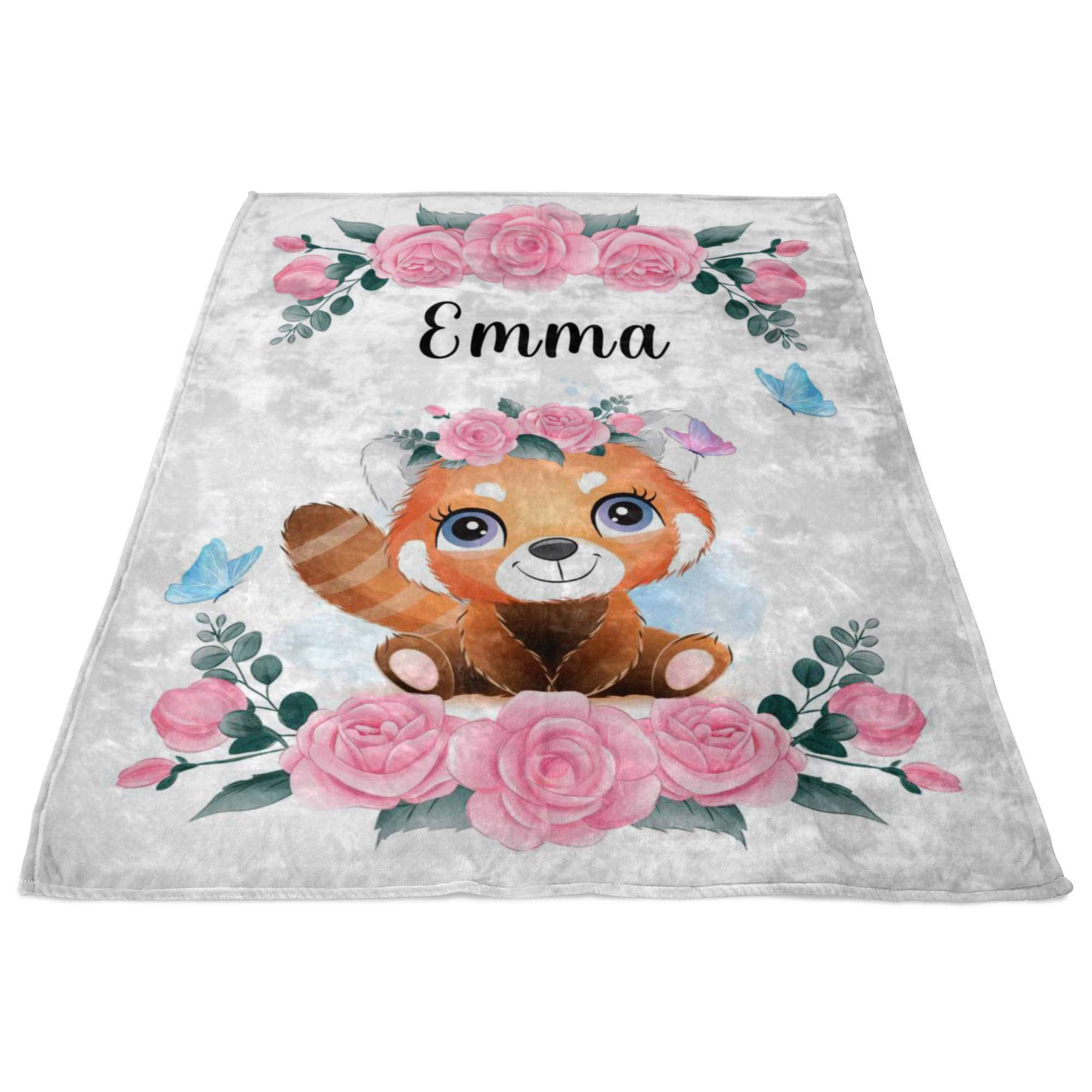 Custom Personalized Pink Floral Red Panda Baby Blanket for Girls - 30x40 Inch Soft Nursery Blanket, Toddler Gift, Baby Shower Present - Perfect for Cribs, Strollers, and Nursery Decor