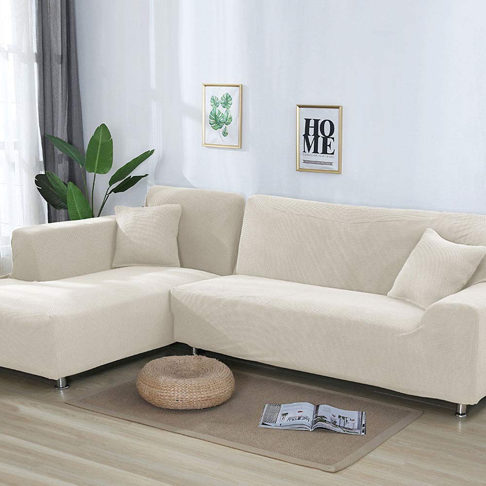 Stretchable Knit Cotton Sofa Slipcover - Anti-Slip Furniture Protector for Couches & Chairs - Pet-Friendly Living Room Couch Cover (Beige) - Perfect for Home Decor & Pet Owners
