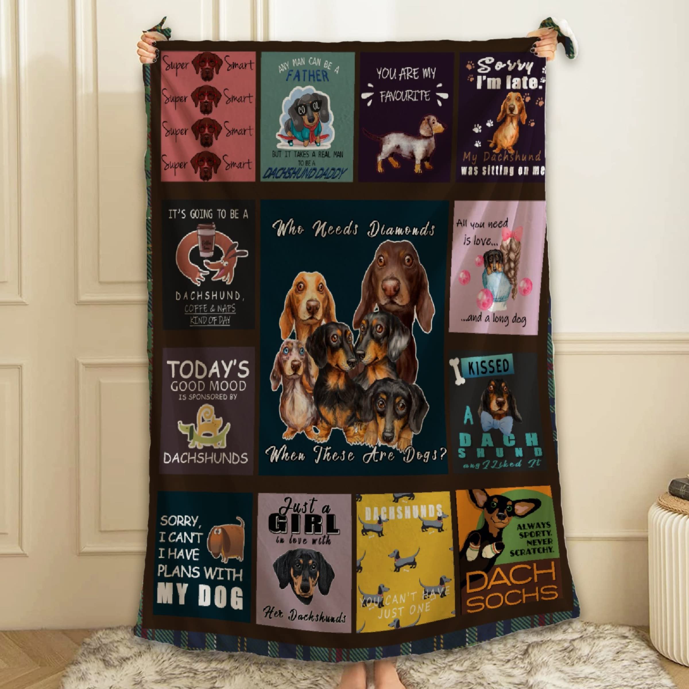 Soft Dachshund Dog Pattern Microfiber Blanket - 120x90 Inch Super Cozy Fleece Throw Blanket for Bed, Couch & Sofa - Funny Pet Lover Gift, Travel Companion - Perfect for Family Movie Nights & Winter Snuggles