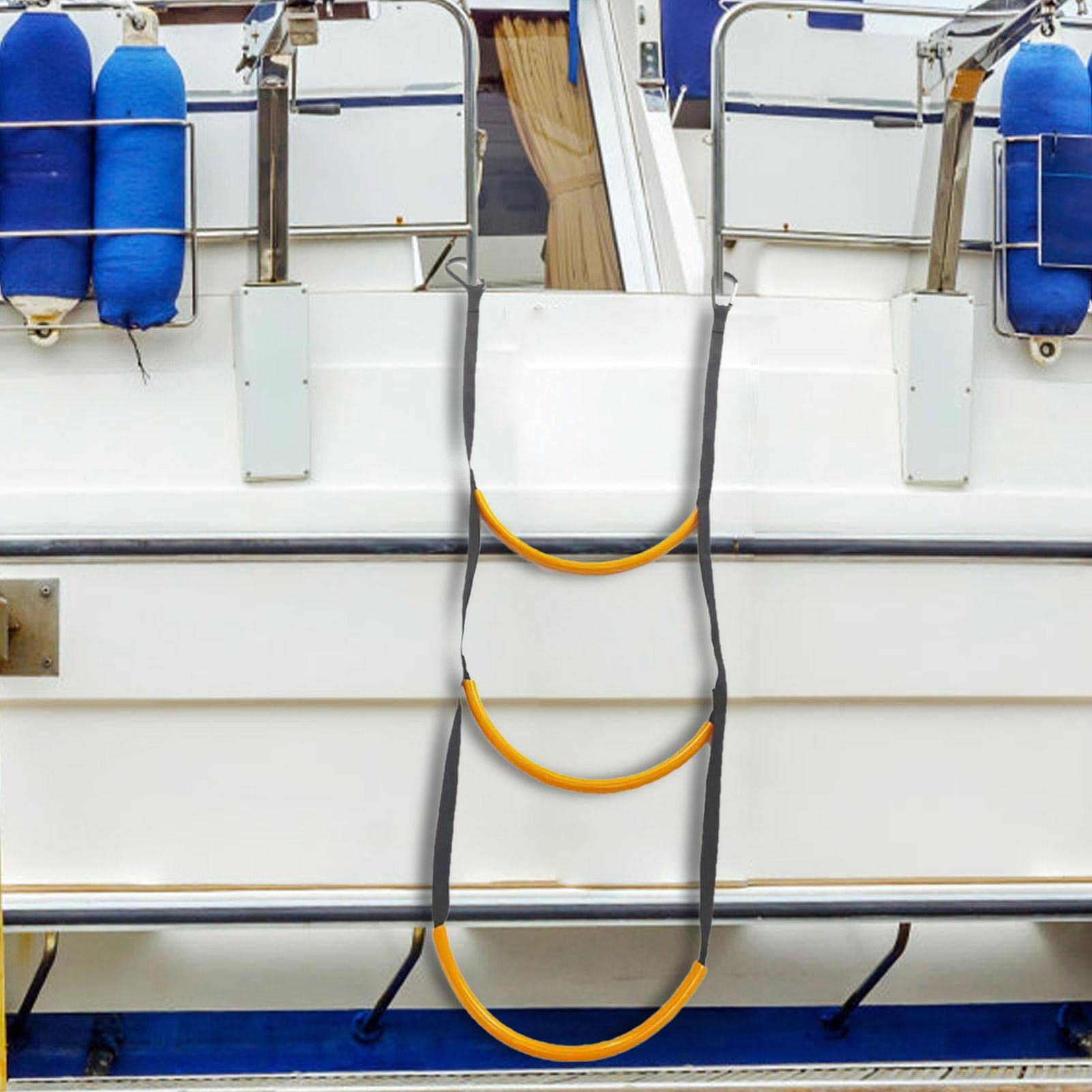 **Kayak Boarding Ladder - 3-Step Rubber & Nylon Boat Ladder for Safe & Easy Climbing - Durable Rope Ladder for Inflatable Boats, Kayaks, Motorboats & Canoes - Perfect for Water Sports, Fishing & Emergency Boarding**