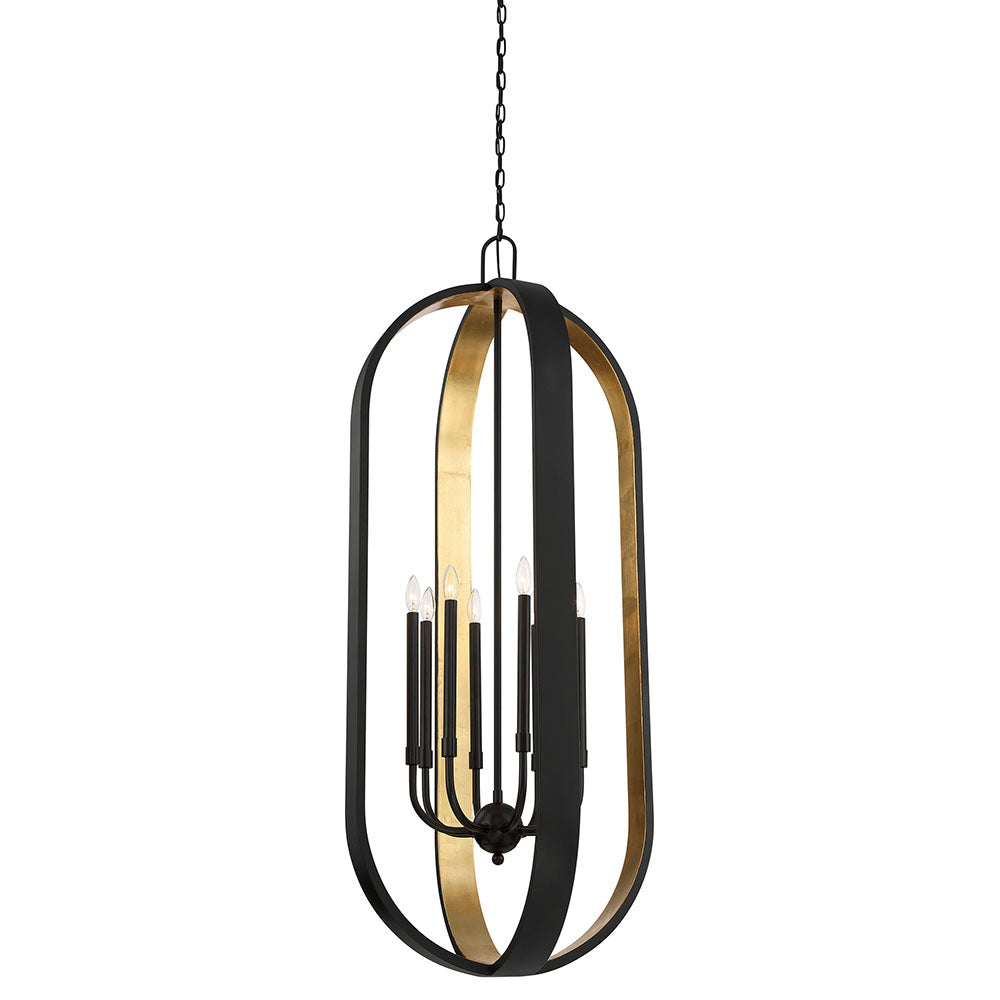 Luca 8-Light Chandelier in Black & Gold Leaf - Elegant Dining Room Lighting Fixture for Modern Home Decor