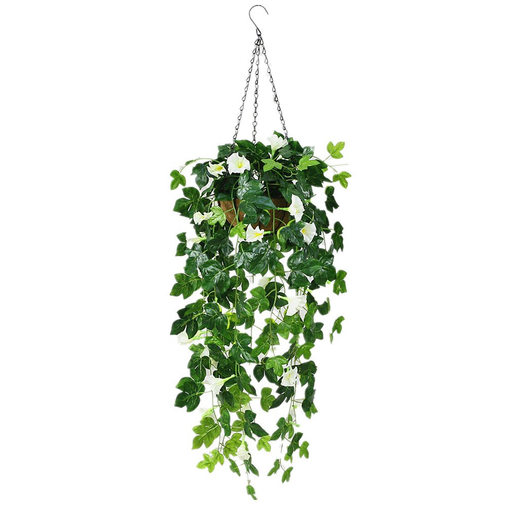 Artificial English Ivy Vine Hanging Basket - Large Silk Morning Glory Plant for Home, Porch & Veranda Decor - Realistic Fake Greenery for Indoor/Outdoor Hanging Planters
