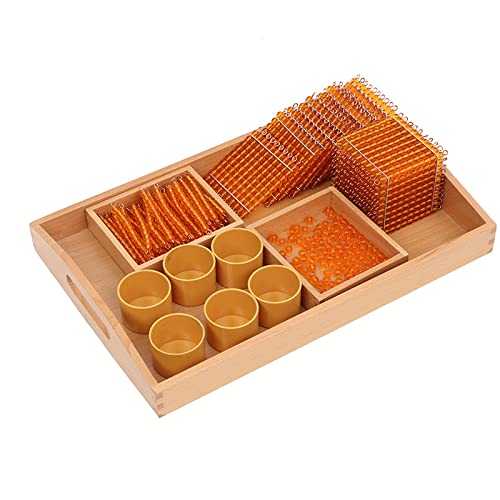 Montessori Math Toys for Kids Ages 6+ - Golden Beads Decimal System Learning Materials with Number Cards & Bank Game - 3-Piece Educational Set for Homeschool, Preschool & Classroom Learning - Perfect STEM Gift for Children's Early Math Development