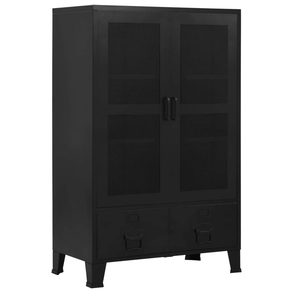 Industrial Black Steel File Cabinet with Mesh Doors - 29.5