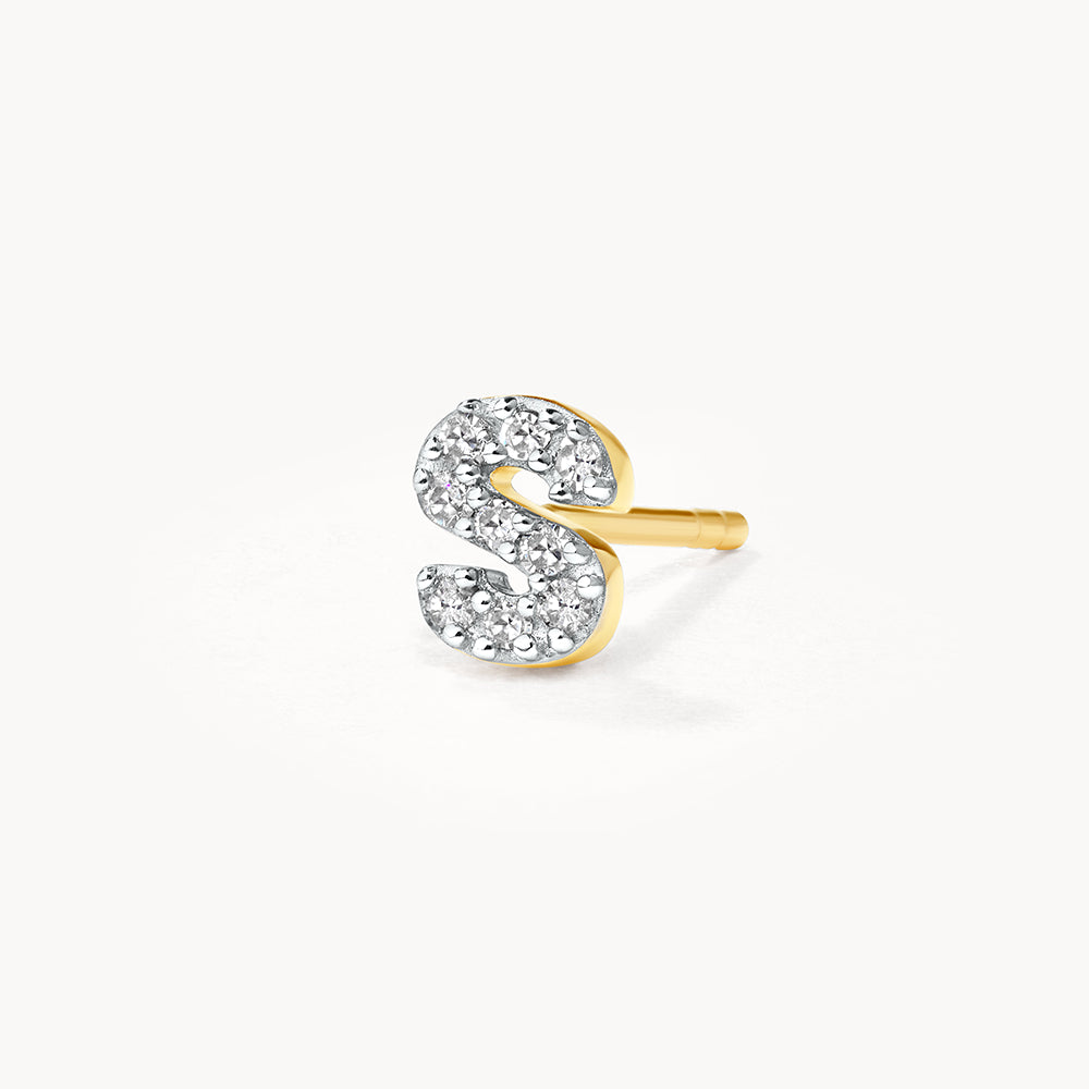 10k Gold Diamond Letter S Single Stud Earring - Elegant Initial Jewelry for Women, Perfect for Gifts, Everyday Wear & Special Occasions